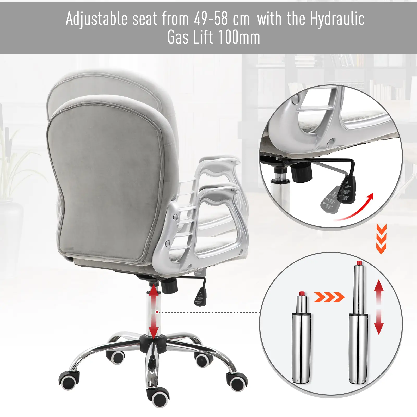 Ergonomic Office Chair, Adjustable Height, Padded Seat, Grey - Image 5