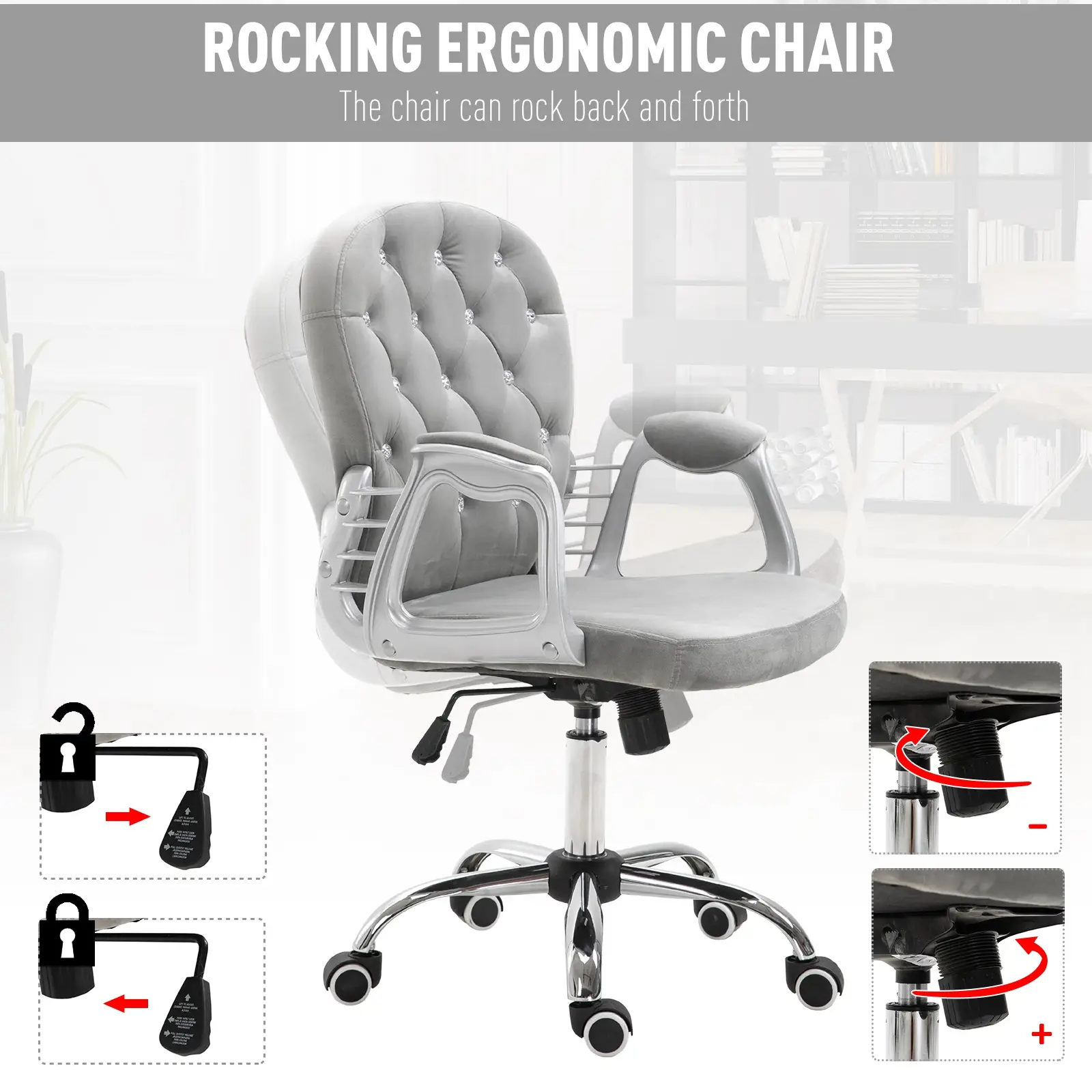 Ergonomic Office Chair, Adjustable Height, Padded Seat, Grey - Image 7