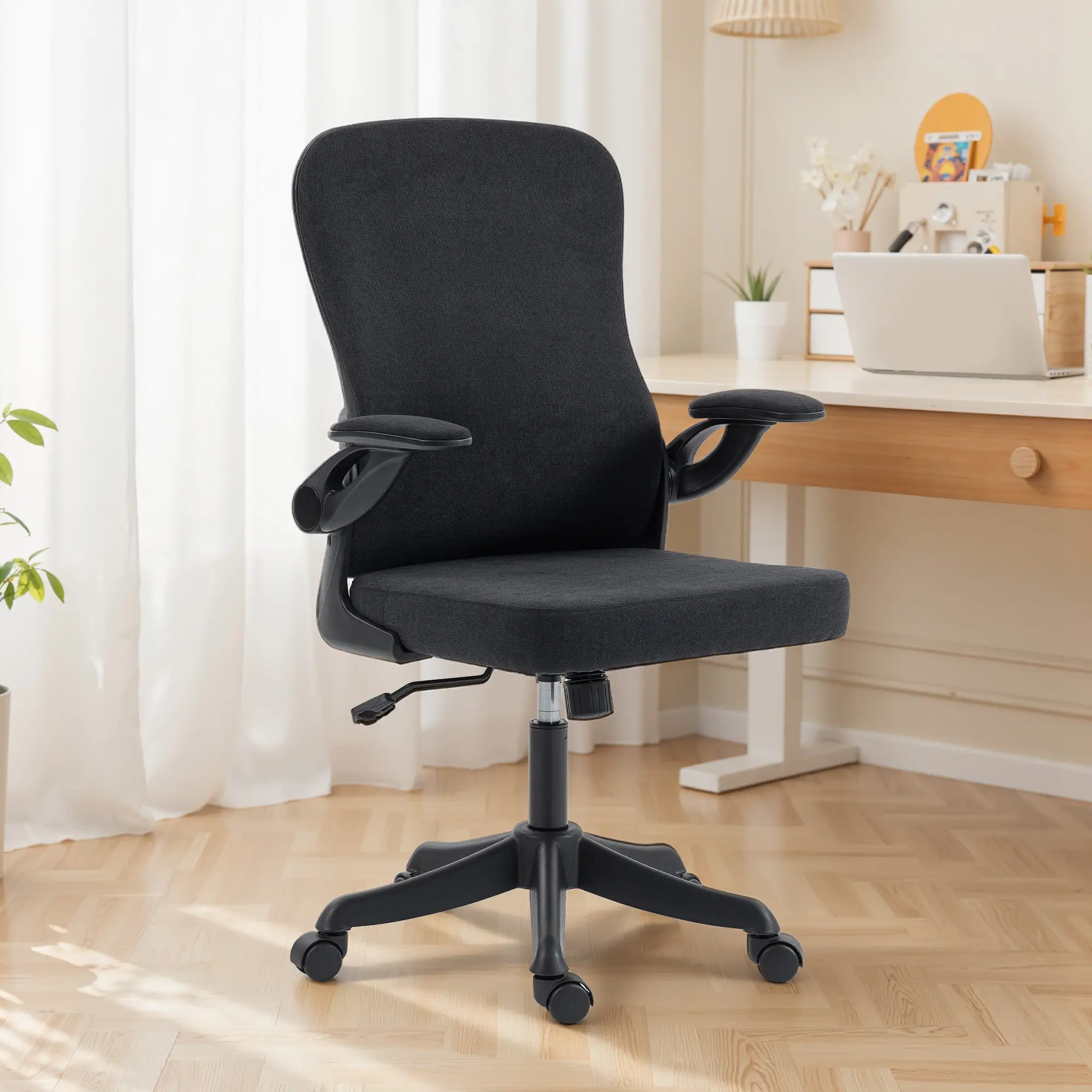 Ergonomic Office Chair, Adjustable Lumbar Support, Flip Up Armrests, Black - Image 10
