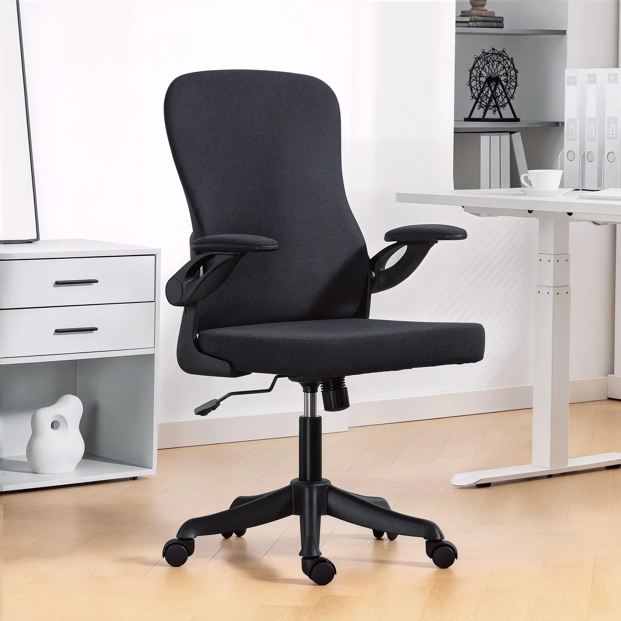 Ergonomic Office Chair, Adjustable Lumbar Support, Flip Up Armrests, Black - Image 2
