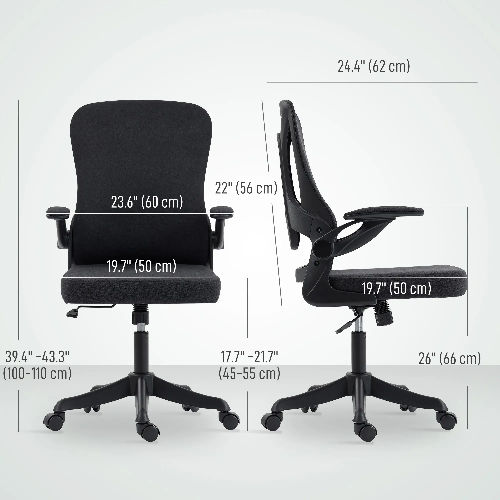 Ergonomic Office Chair, Adjustable Lumbar Support, Flip Up Armrests, Black - Image 3