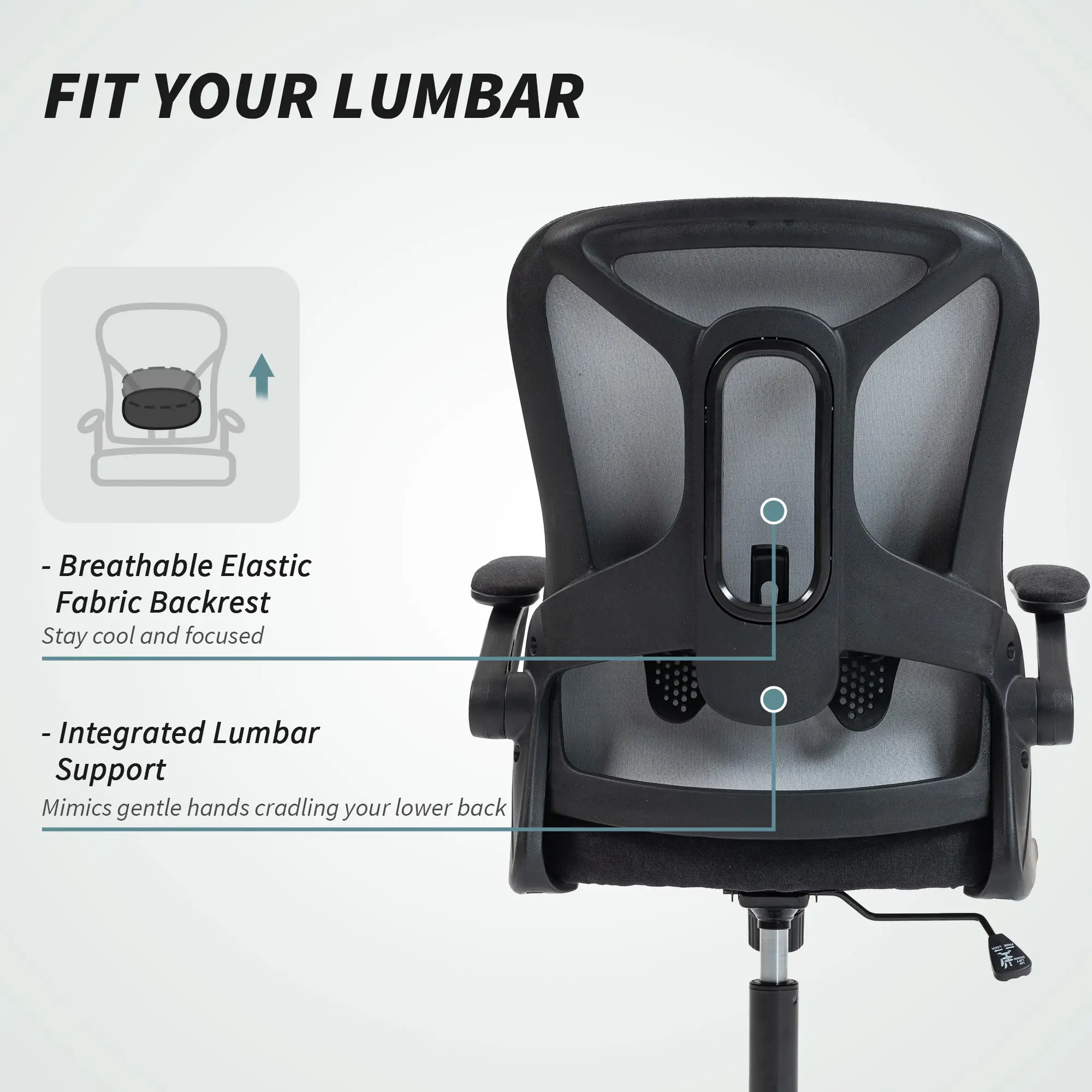 Ergonomic Office Chair, Adjustable Lumbar Support, Flip Up Armrests, Black - Image 5