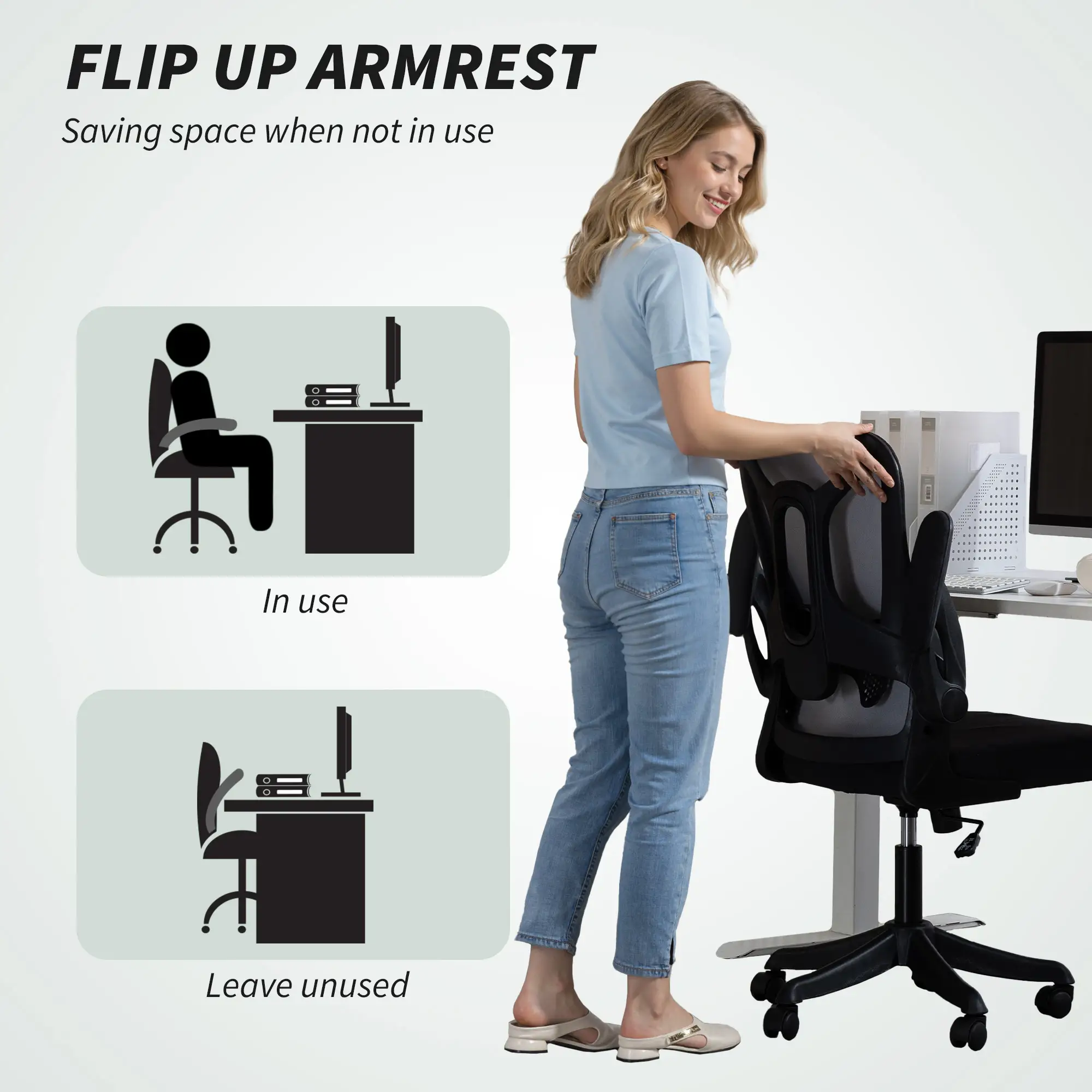 Ergonomic Office Chair, Adjustable Lumbar Support, Flip Up Armrests, Black - Image 6