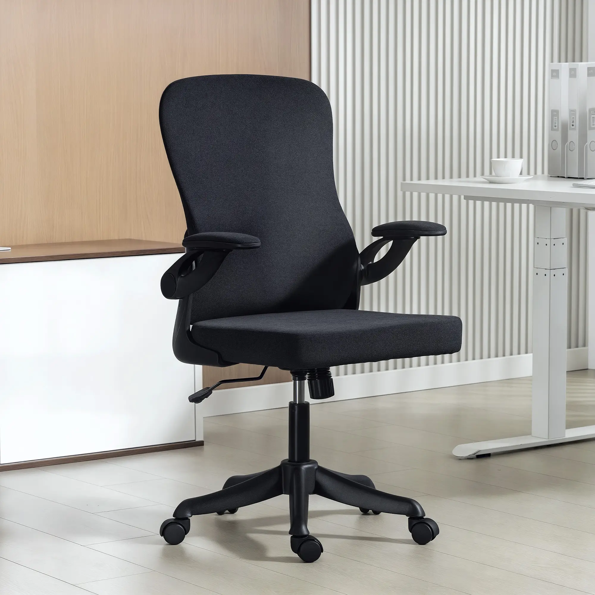 Ergonomic Office Chair, Adjustable Lumbar Support, Flip Up Armrests, Black - Image 8