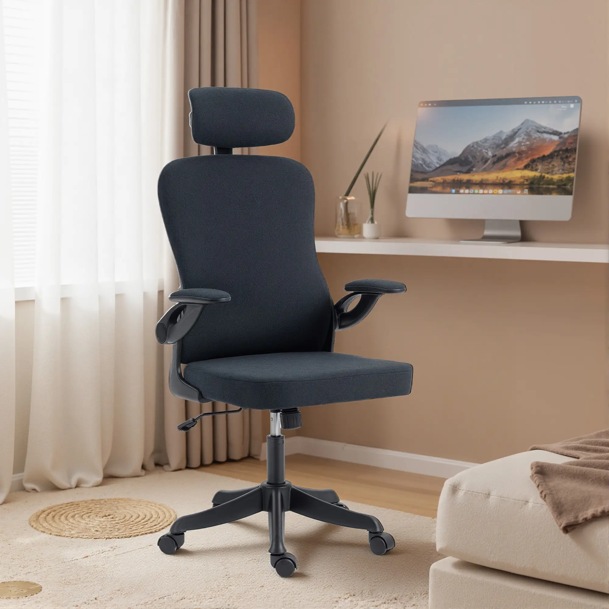 Ergonomic Office Chair, Adjustable Lumbar Support, Headrest, Flip-up Armrests, Black - Image 10