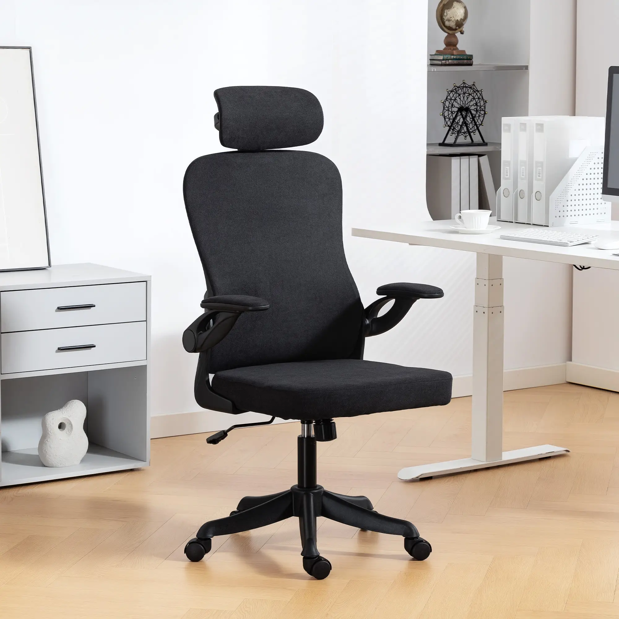Ergonomic Office Chair, Adjustable Lumbar Support, Headrest, Flip-up Armrests, Black - Image 2