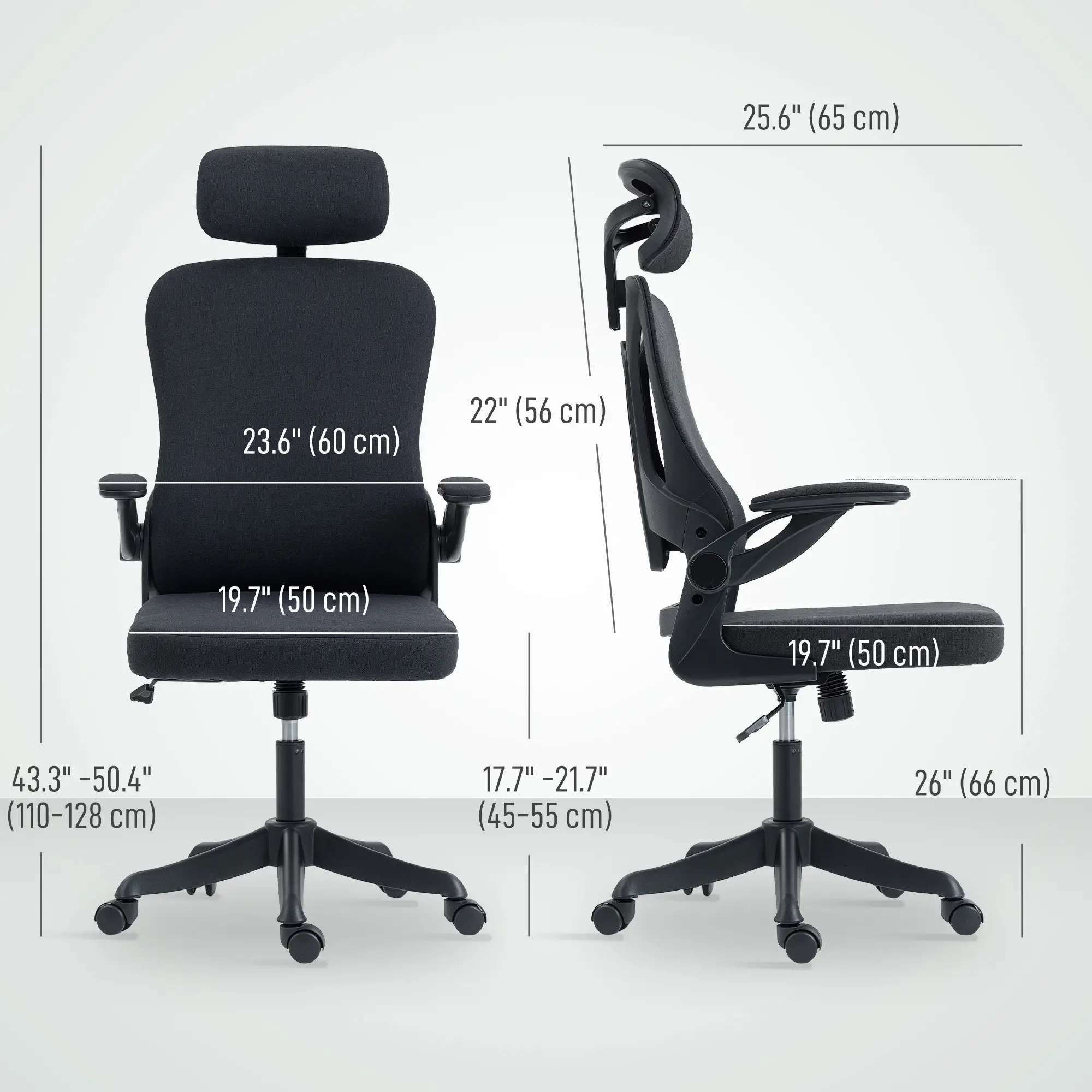Ergonomic Office Chair, Adjustable Lumbar Support, Headrest, Flip-up Armrests, Black - Image 3