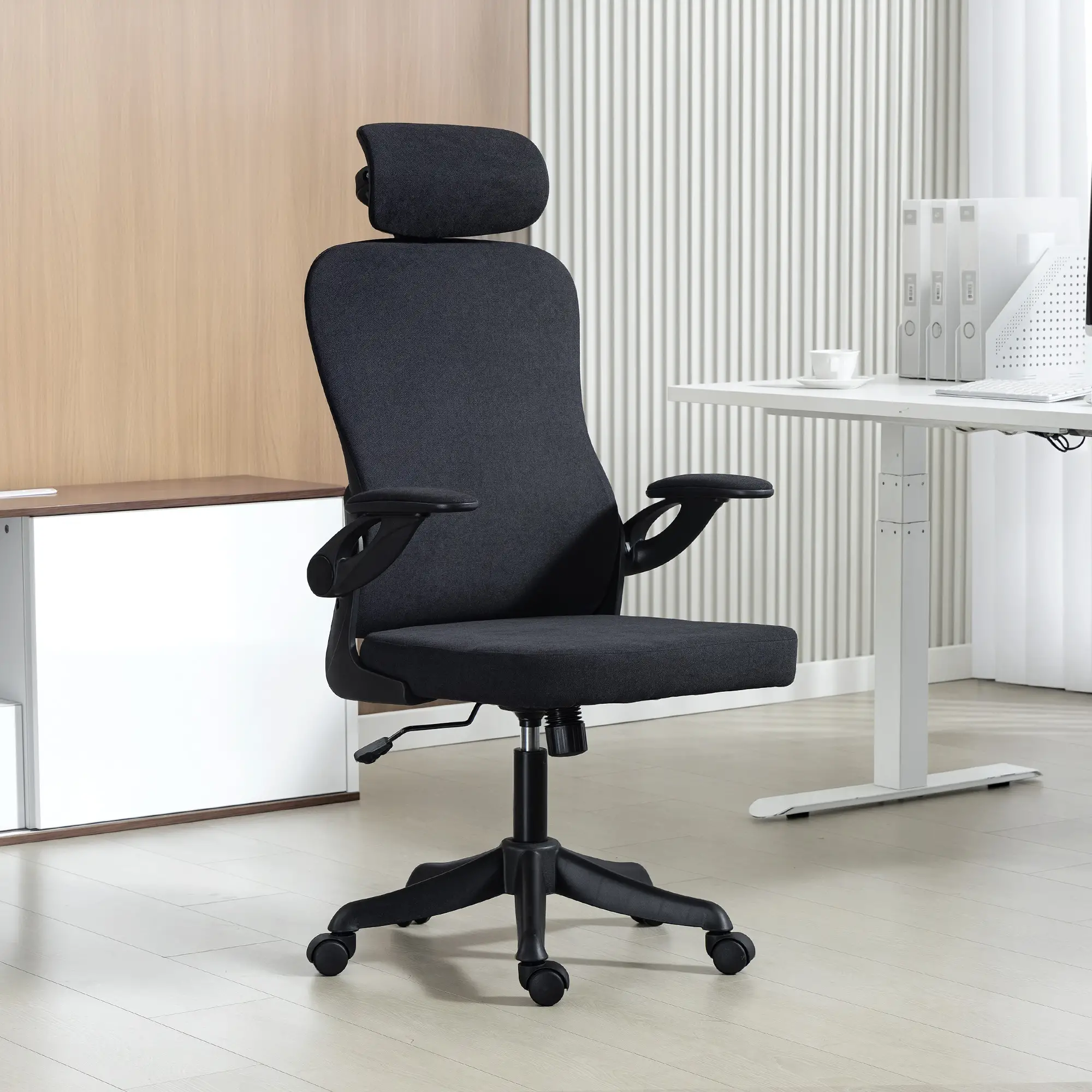 Ergonomic Office Chair, Adjustable Lumbar Support, Headrest, Flip-up Armrests, Black - Image 8