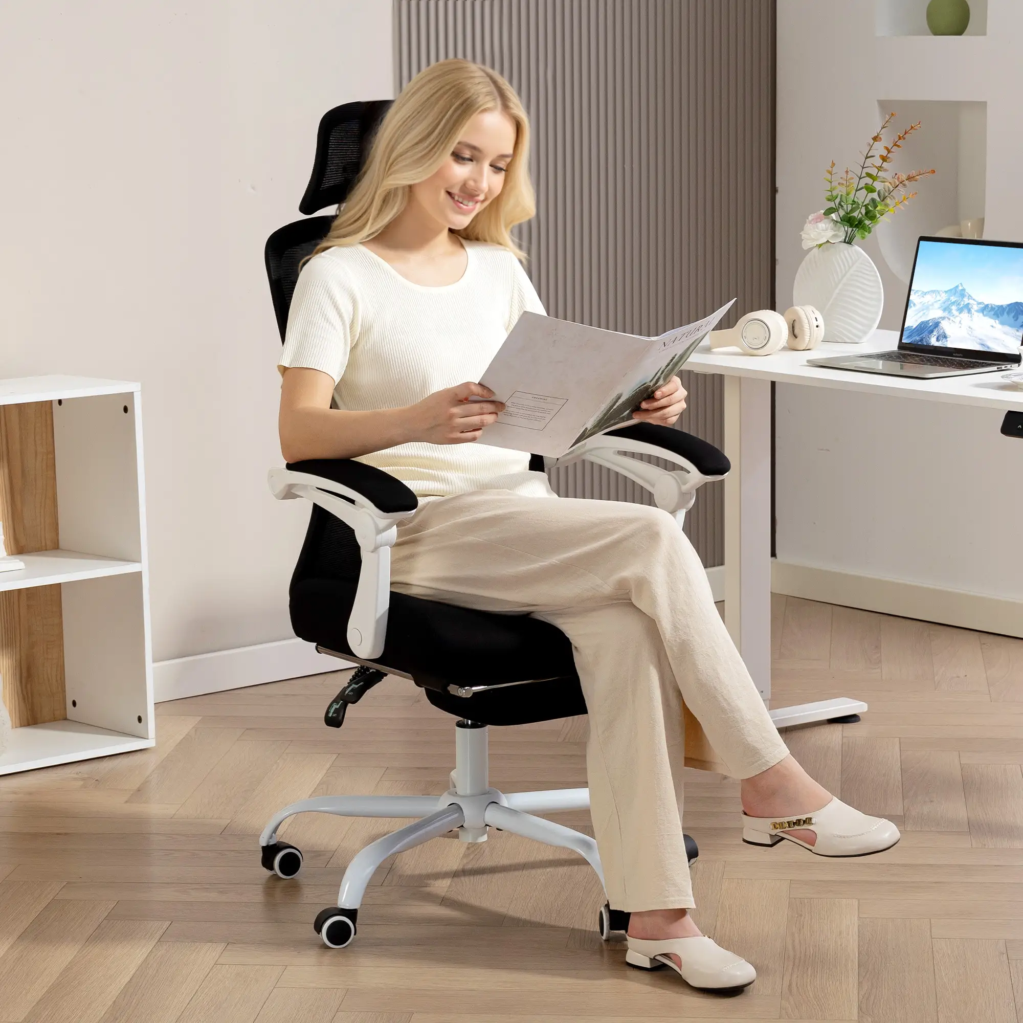 Ergonomic Office Chair, Mesh Reclining Desk Chair, Adjustable Lumbar Support, Headrest, Black - Image 10