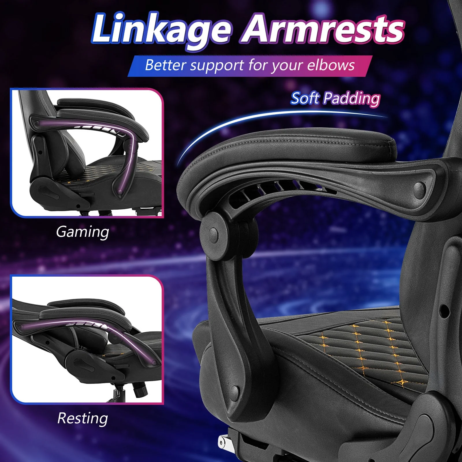 Ergonomic Video Game Chair With Headrest, Lumbar Pillow, Black - Image 10