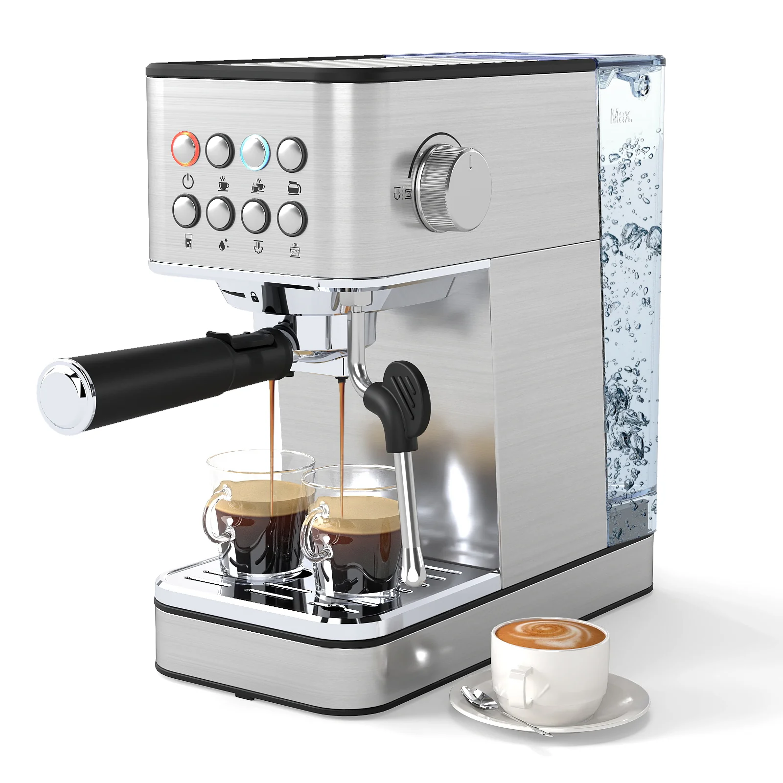 Espresso Machine 20 Bar Compact Stainless Steel Coffee Maker with Milk Frother, Silver - Image 3