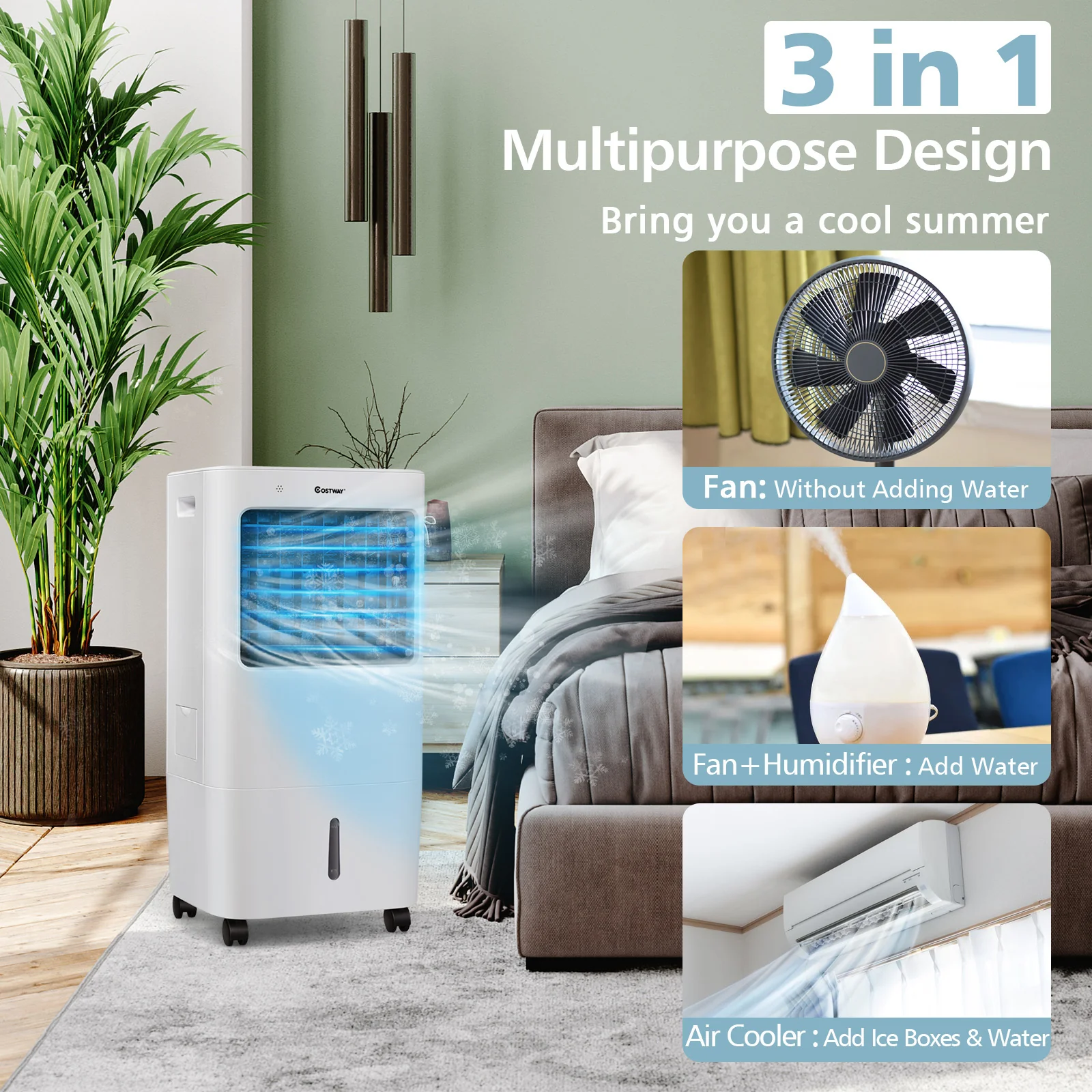 Evaporative Portable Air Cooler Fan, White - Image 3
