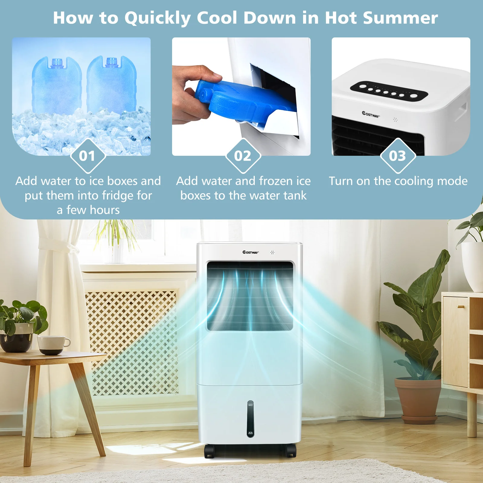 Evaporative Portable Air Cooler Fan, White - Image 6