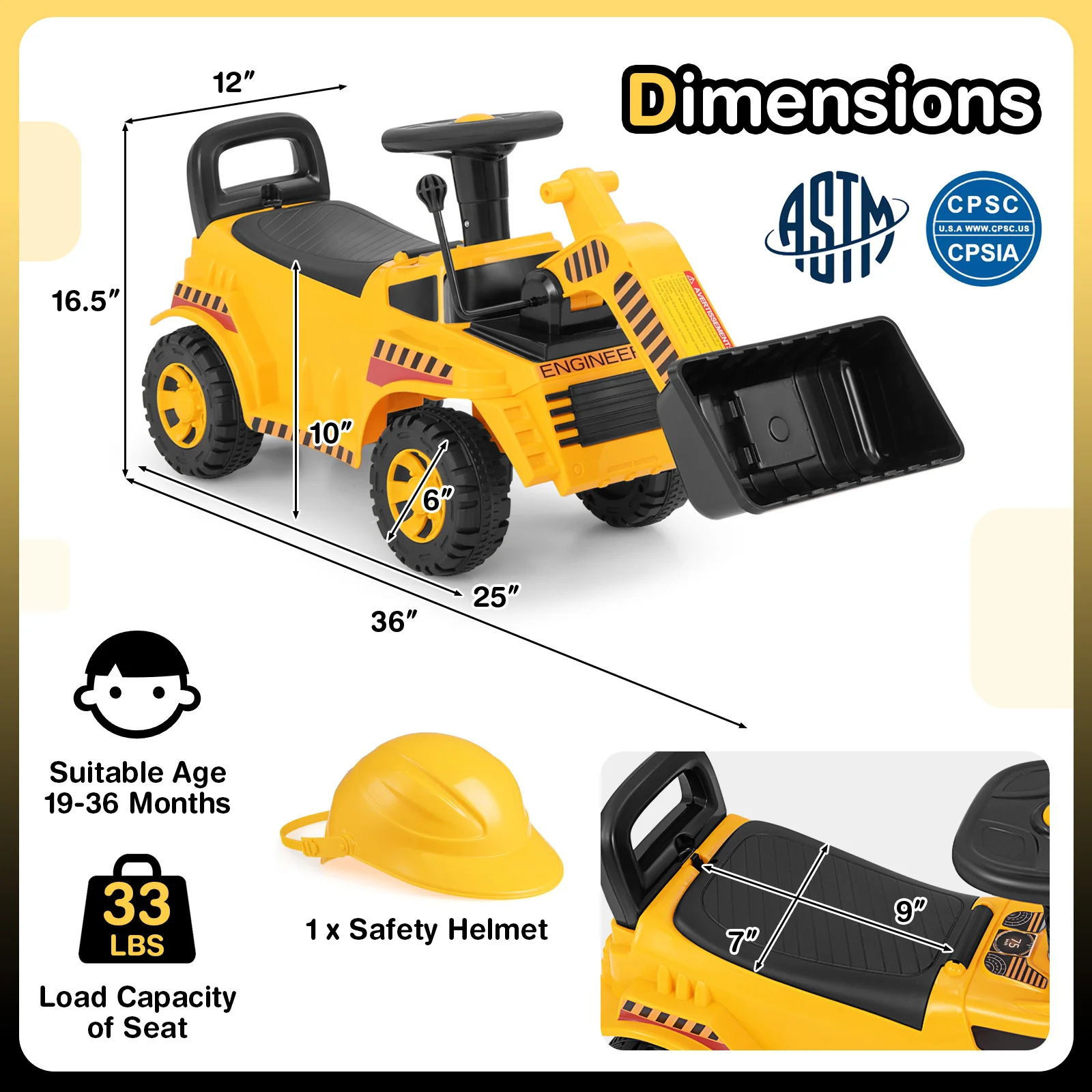 Excavator Digger Toy, Adjustable Bucket, Yellow - Image 4