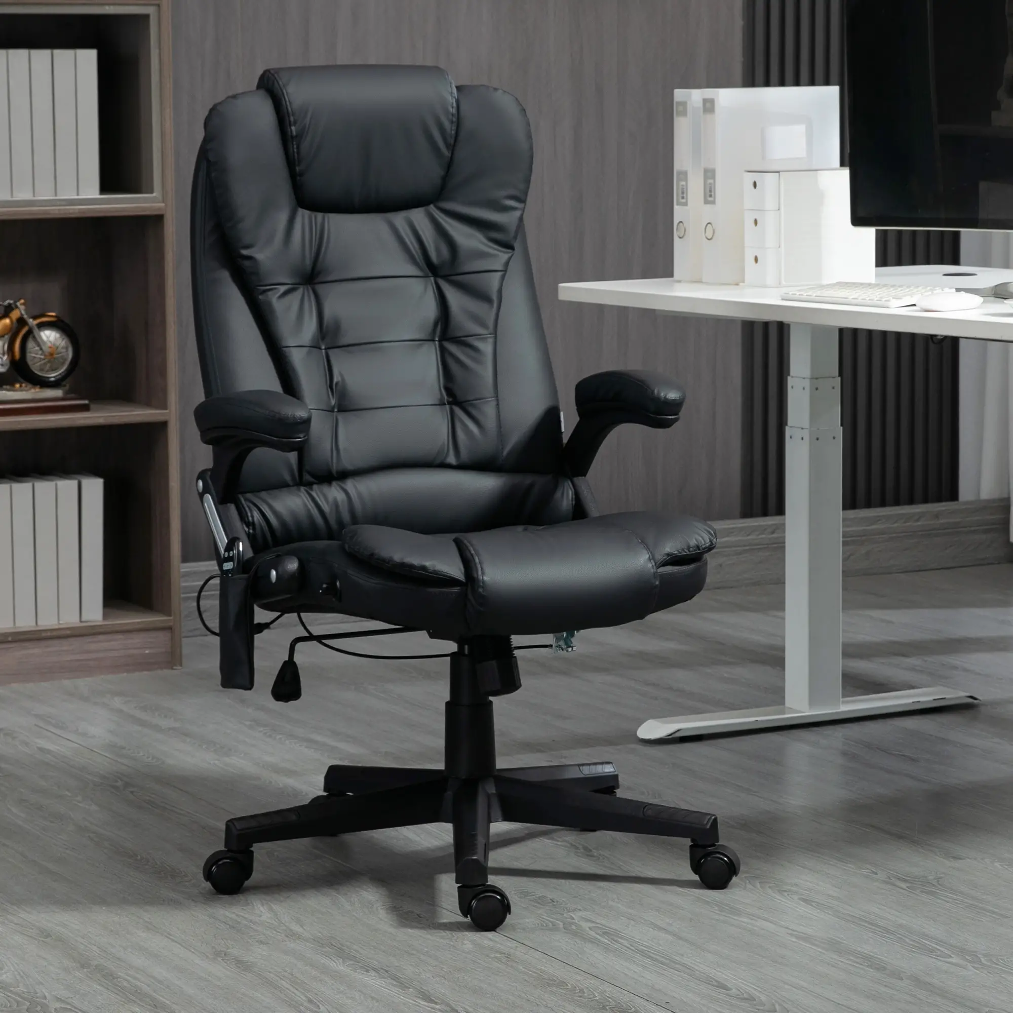 Executive Massage Chair, Heated High Back, Reclining, Swivel, Leather, Adjustable, Vibrating, Black - Image 2
