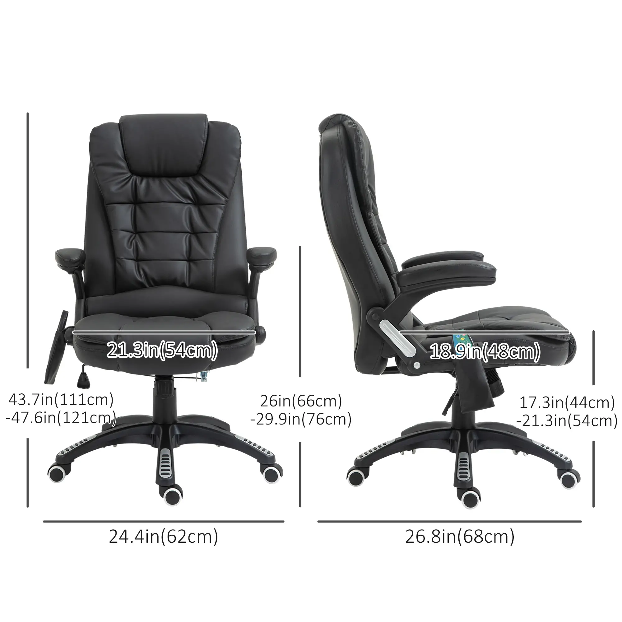 Executive Massage Chair, Heated High Back, Reclining, Swivel, Leather, Adjustable, Vibrating, Black - Image 3