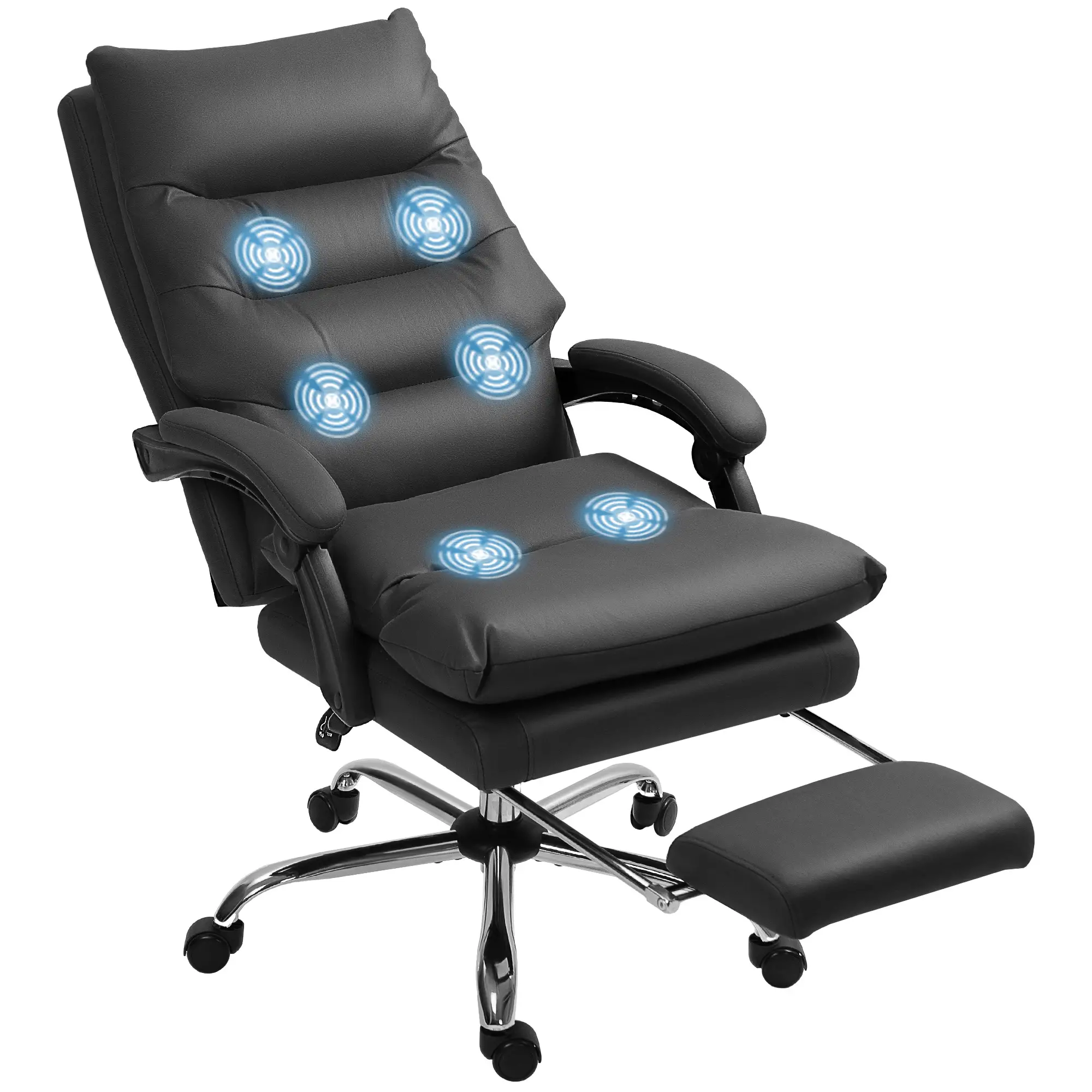 Executive Office Chair, 6 Point Massage and Heat, Microfibre Reclining with Footrest, Black - Image 10