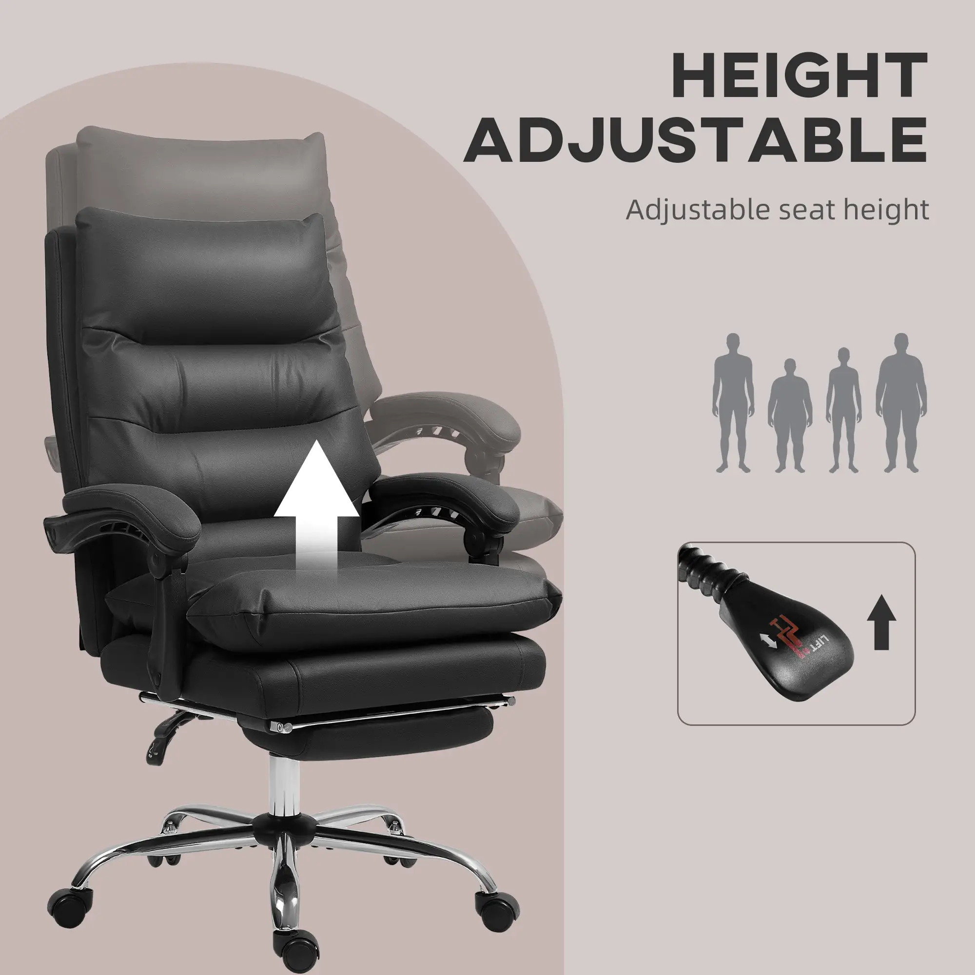 Executive Office Chair, 6 Point Massage and Heat, Microfibre Reclining with Footrest, Black - Image 4