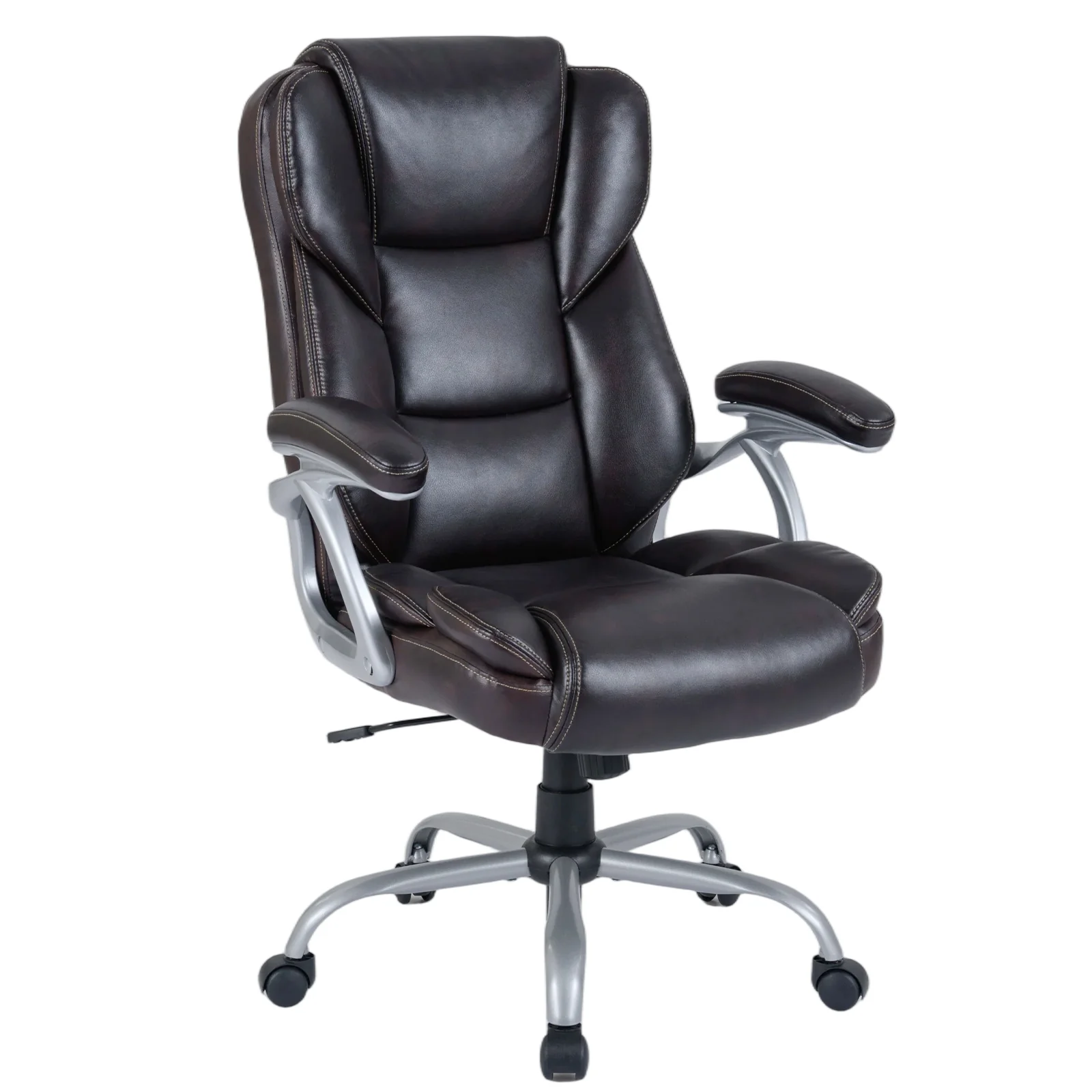 Executive Office Chair Leather Ergonomic Computer Desk Chair with Padded Seat and Armrests, Brown - Image 4