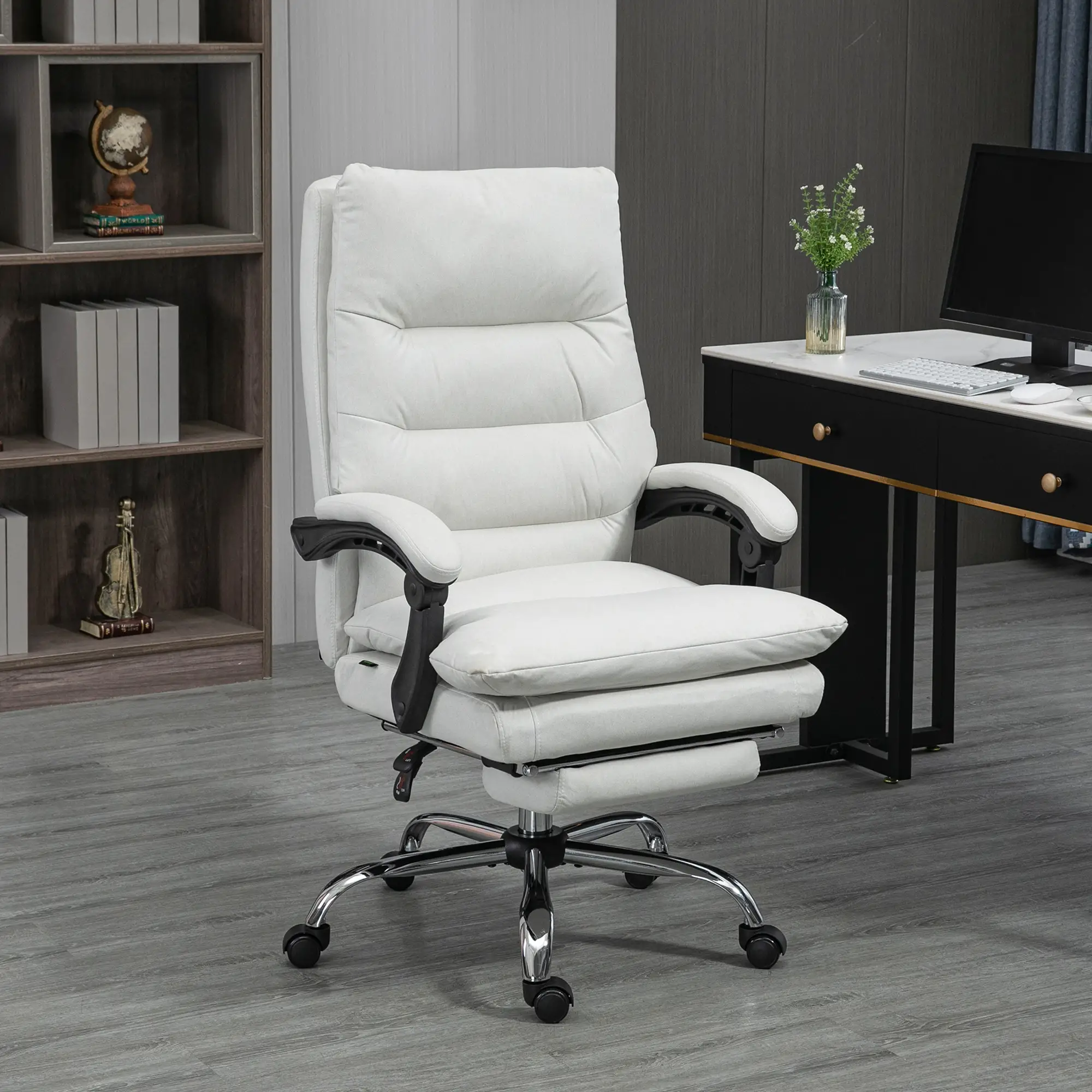 Executive Office Chair with Massage and Heat, Reclining Computer Chair with Footrest, Cream White - Image 2