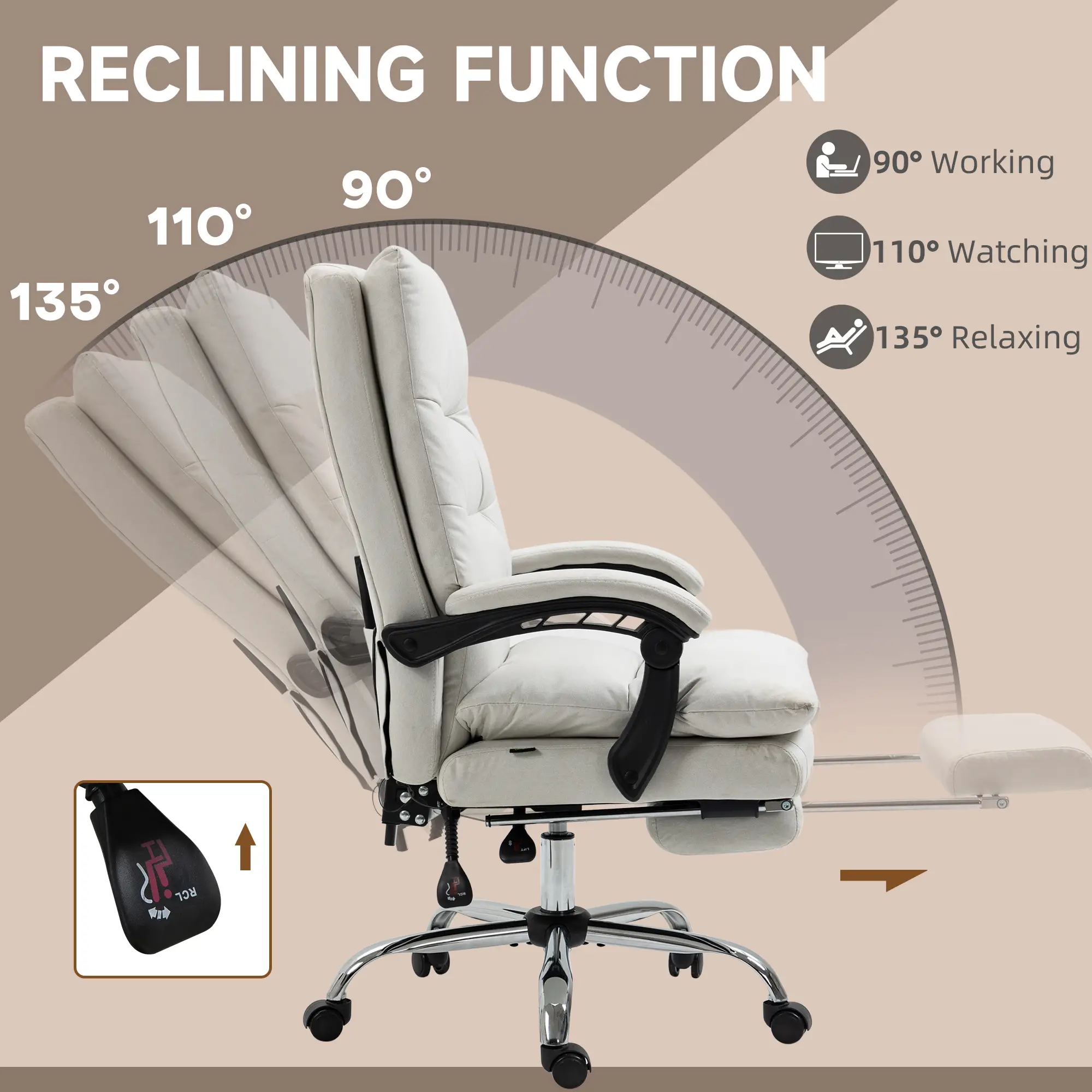 Executive Office Chair with Massage and Heat, Reclining Computer Chair with Footrest, Cream White - Image 6