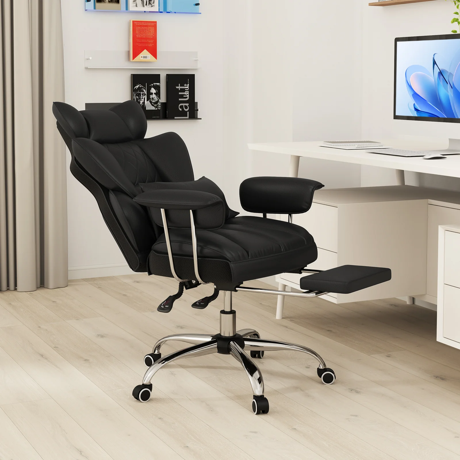 Executive Office Desk Chair With Footrest, Lumbar Support, Black - Image 2