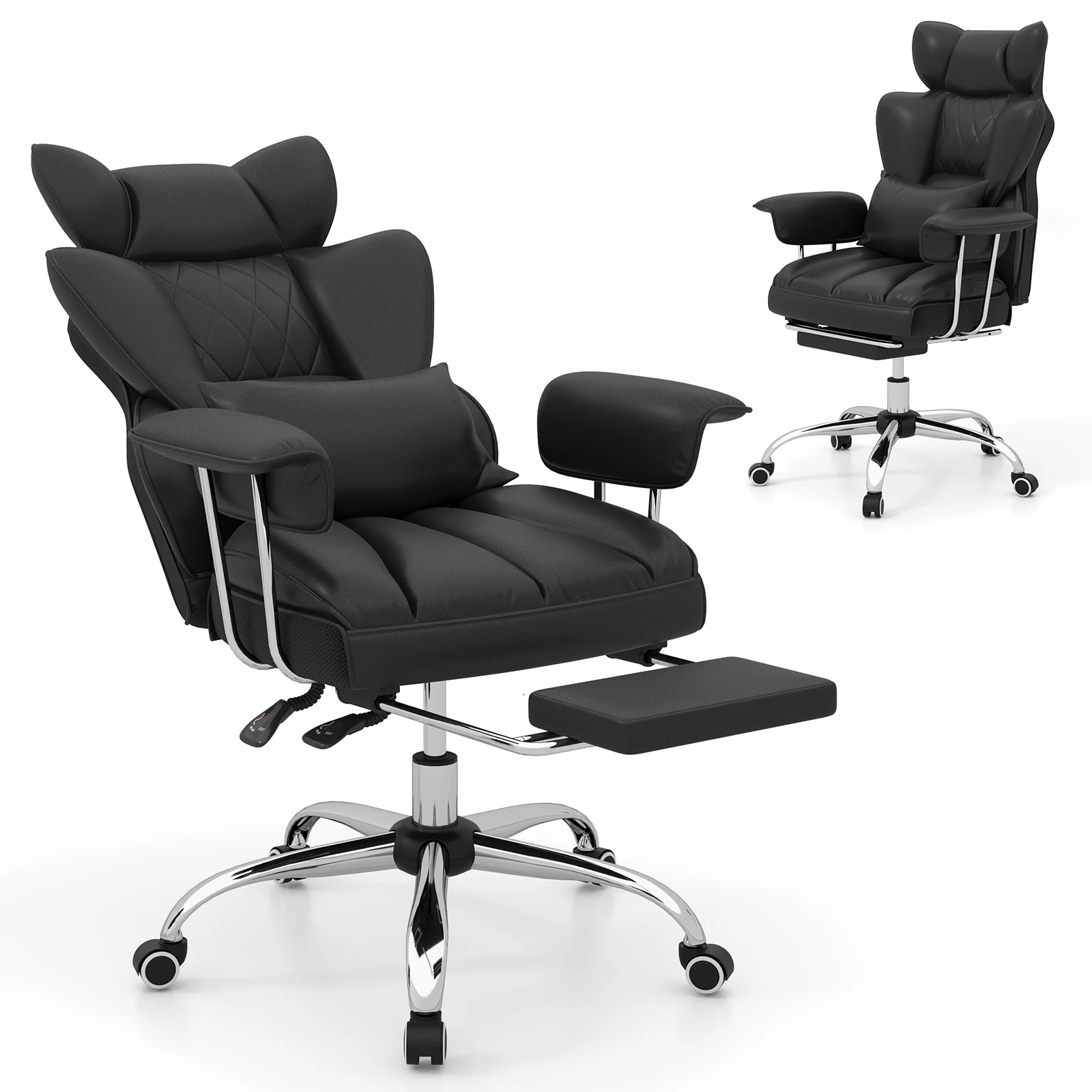 Executive Office Desk Chair With Footrest, Lumbar Support, Black - Image 5