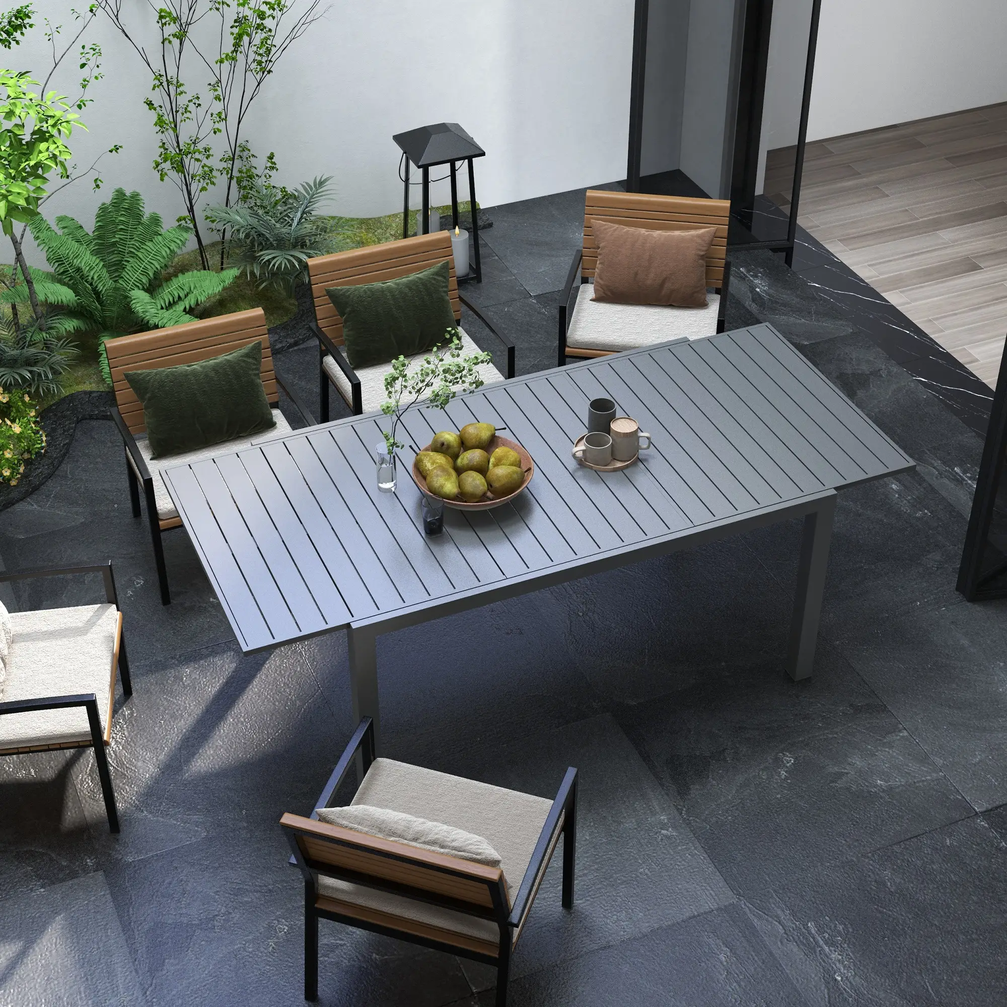 Expandable Aluminum Outdoor Dining Table, 6-8 People, Charcoal Grey - Image 2