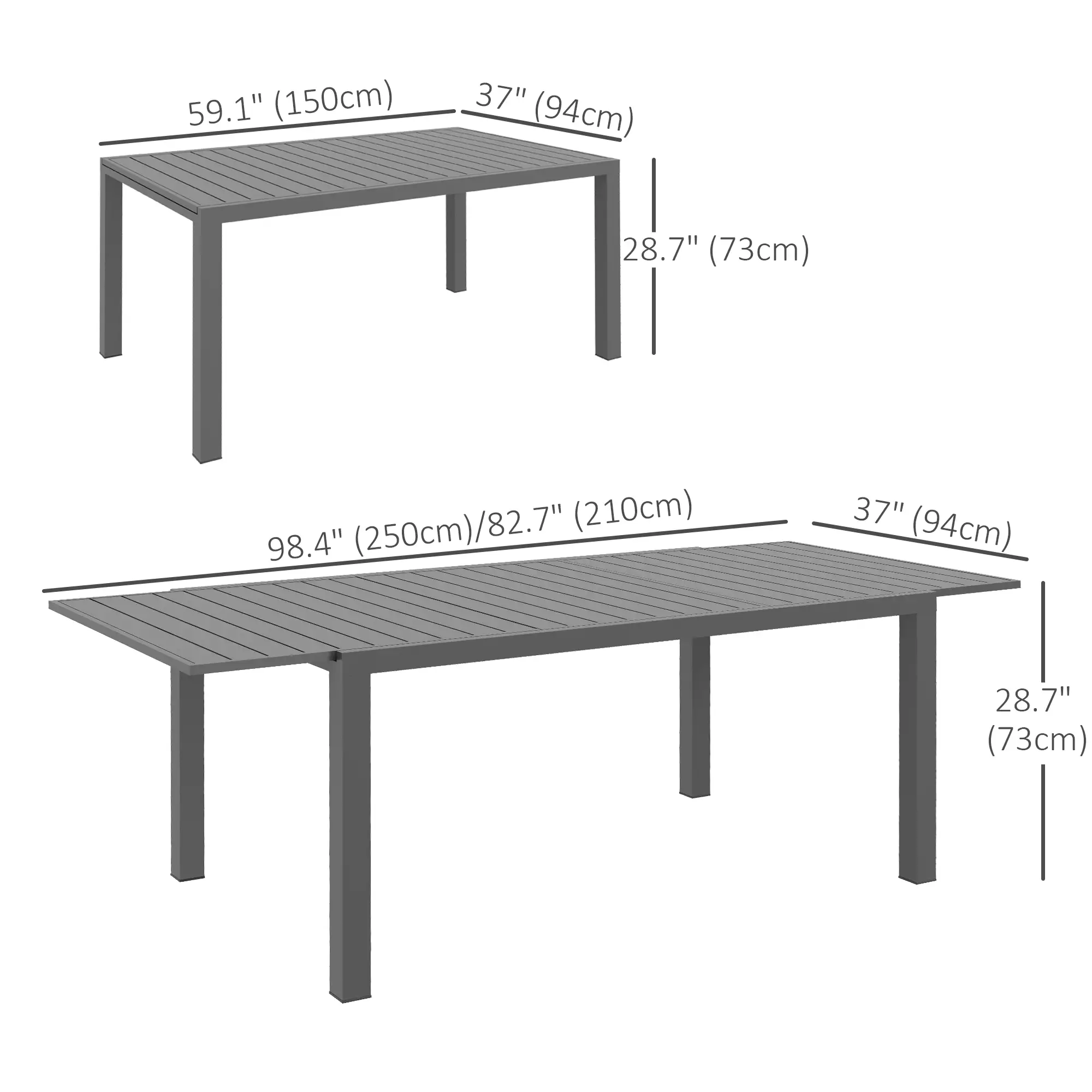 Expandable Aluminum Outdoor Dining Table, 6-8 People, Charcoal Grey - Image 3