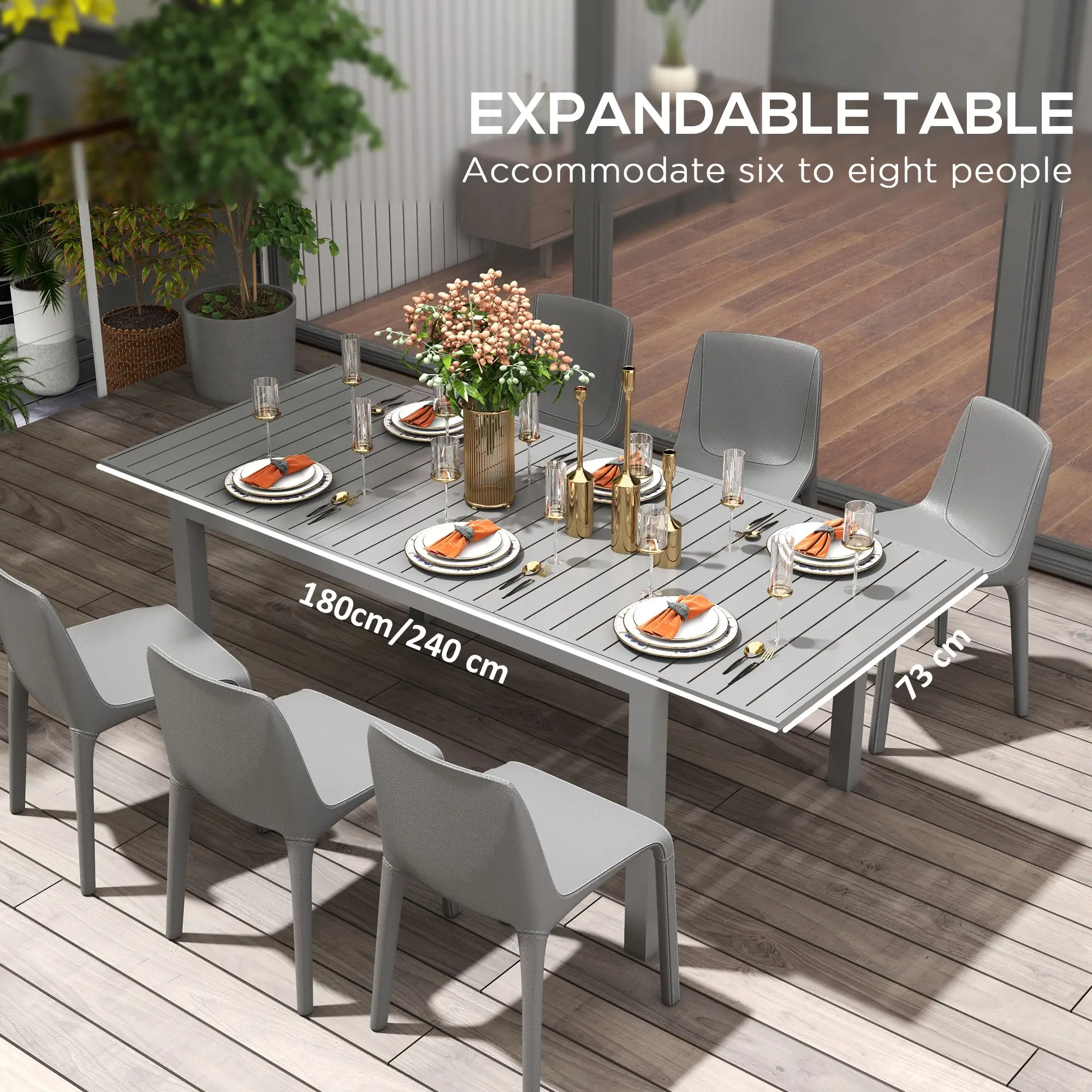 Expandable Aluminum Outdoor Dining Table, 6-8 People, Charcoal Grey - Image 4