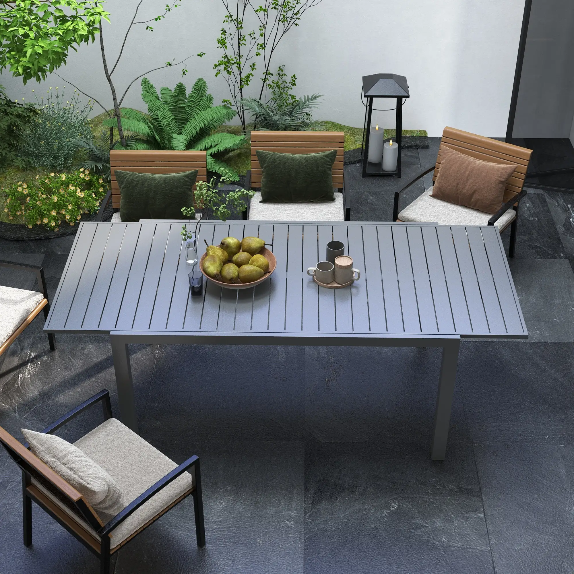 Expandable Aluminum Outdoor Dining Table, 6-8 People, Charcoal Grey - Image 7