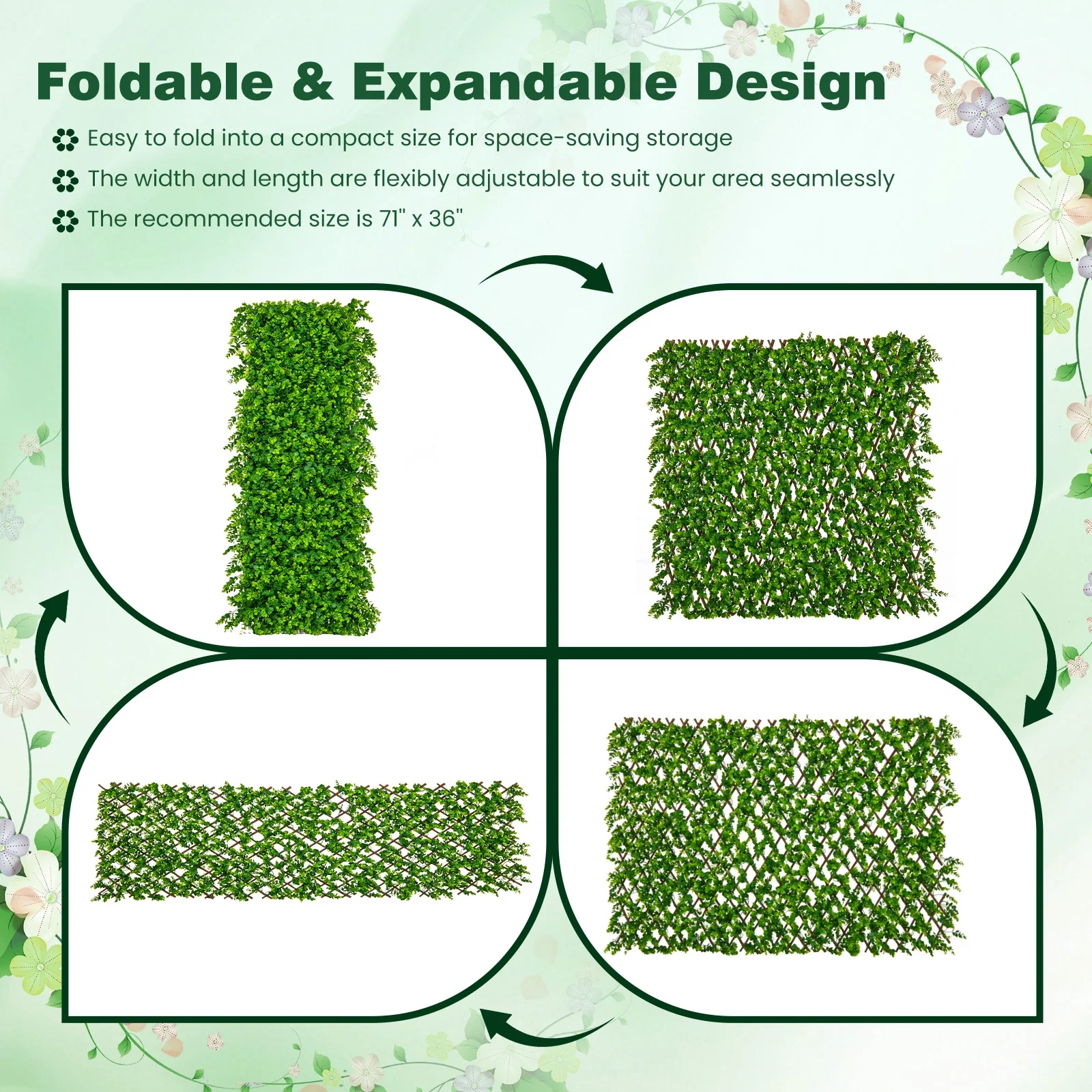 Expandable Fence Privacy Screen, Sun-Protective Artificial Hedge, Green - Image 9