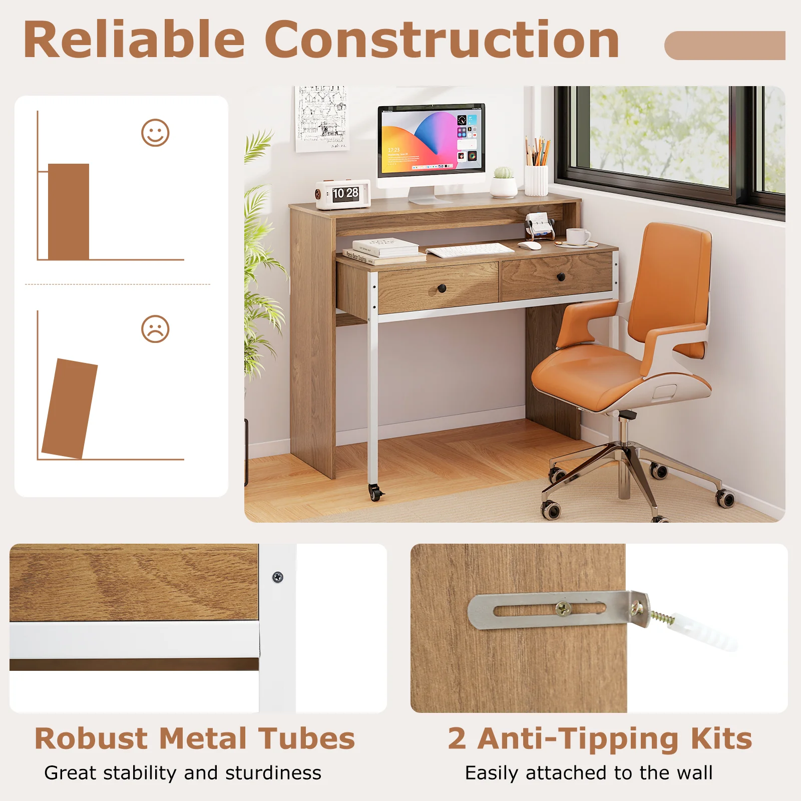 Extendable Computer Desk, Pull Out Secondary Desk, Natural - Image 10
