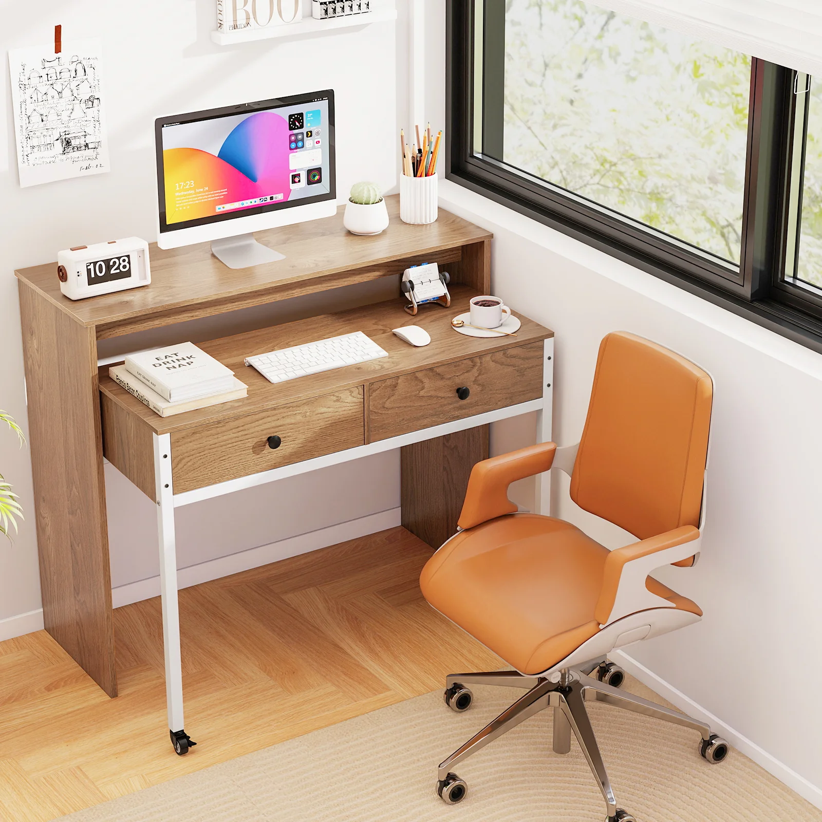Extendable Computer Desk, Pull Out Secondary Desk, Natural - Image 3