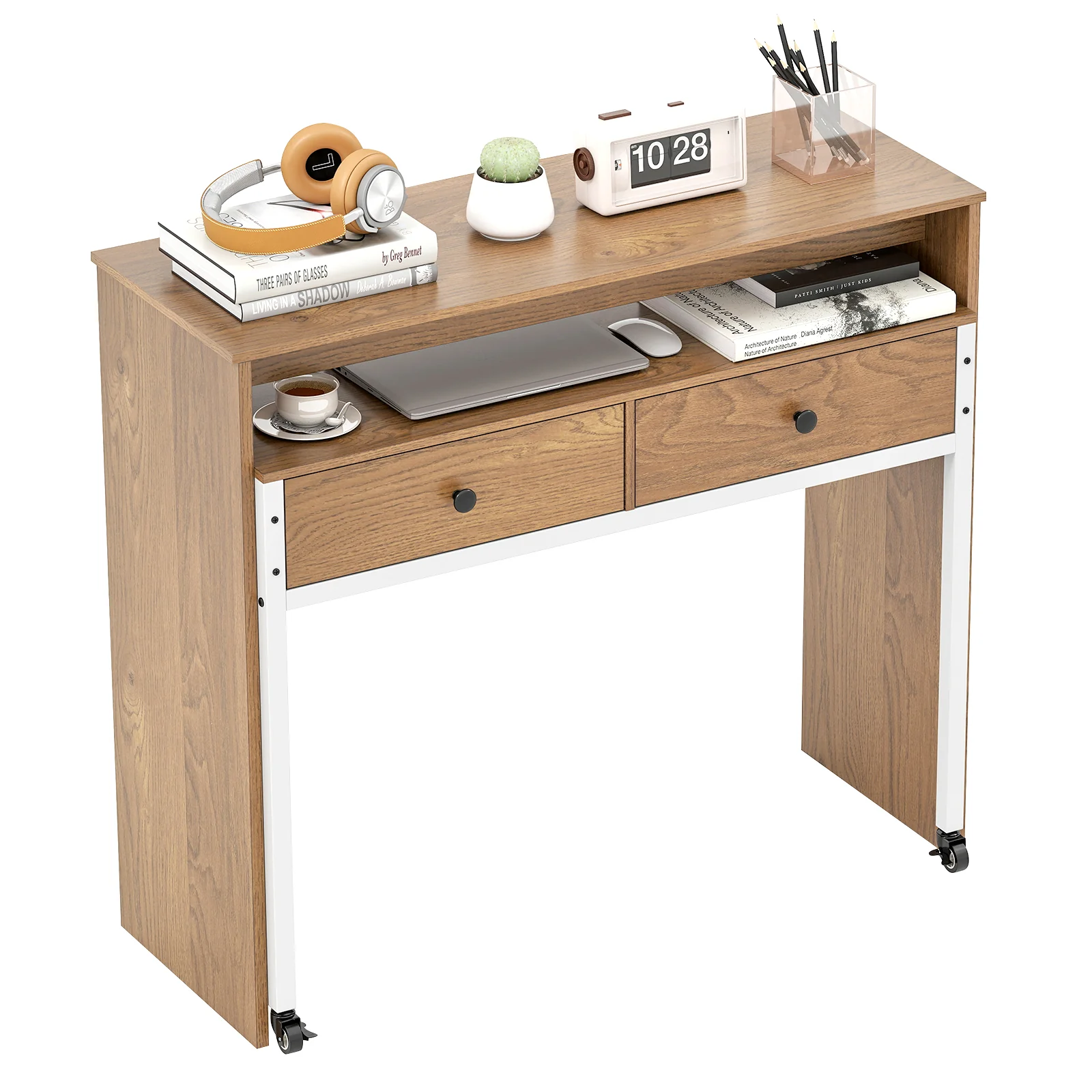 Extendable Computer Desk, Pull Out Secondary Desk, Natural - Image 5