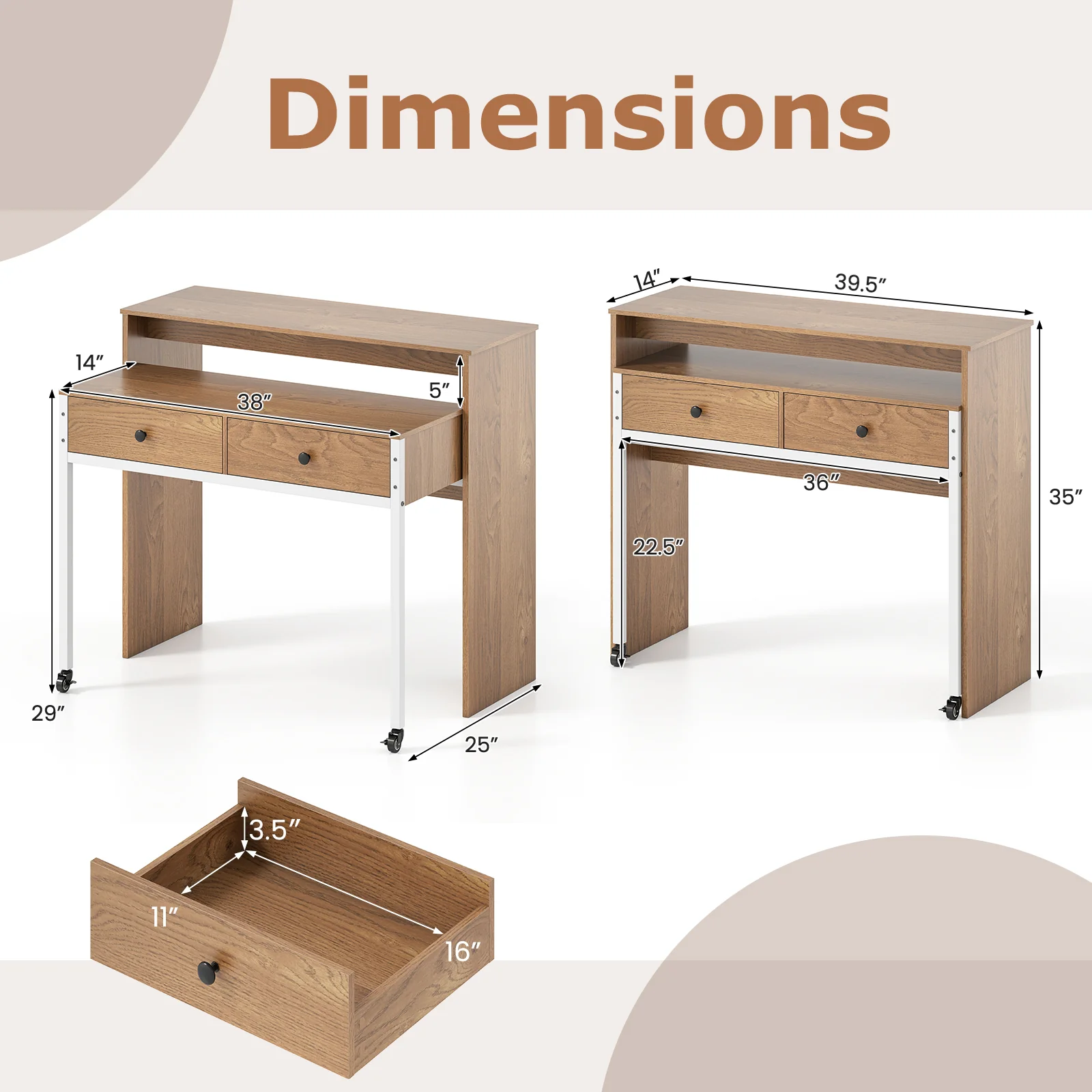 Extendable Computer Desk, Pull Out Secondary Desk, Natural - Image 6