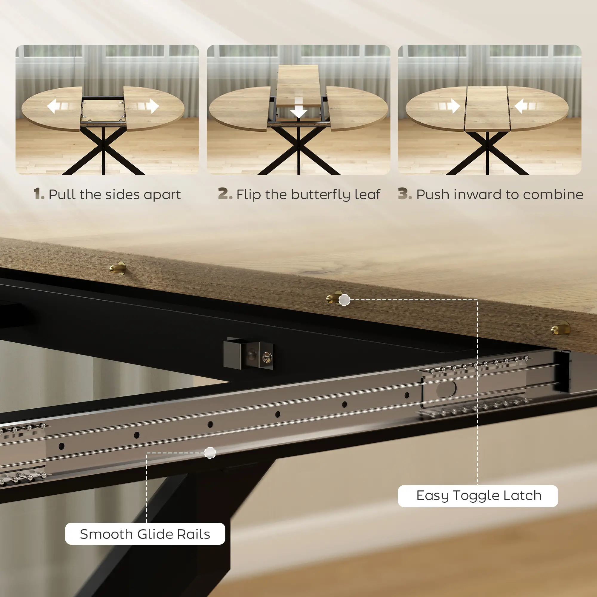 Extendable Dining Table, 39.5"-53", Natural Wood, Industrial Kitchen Table - Image 5