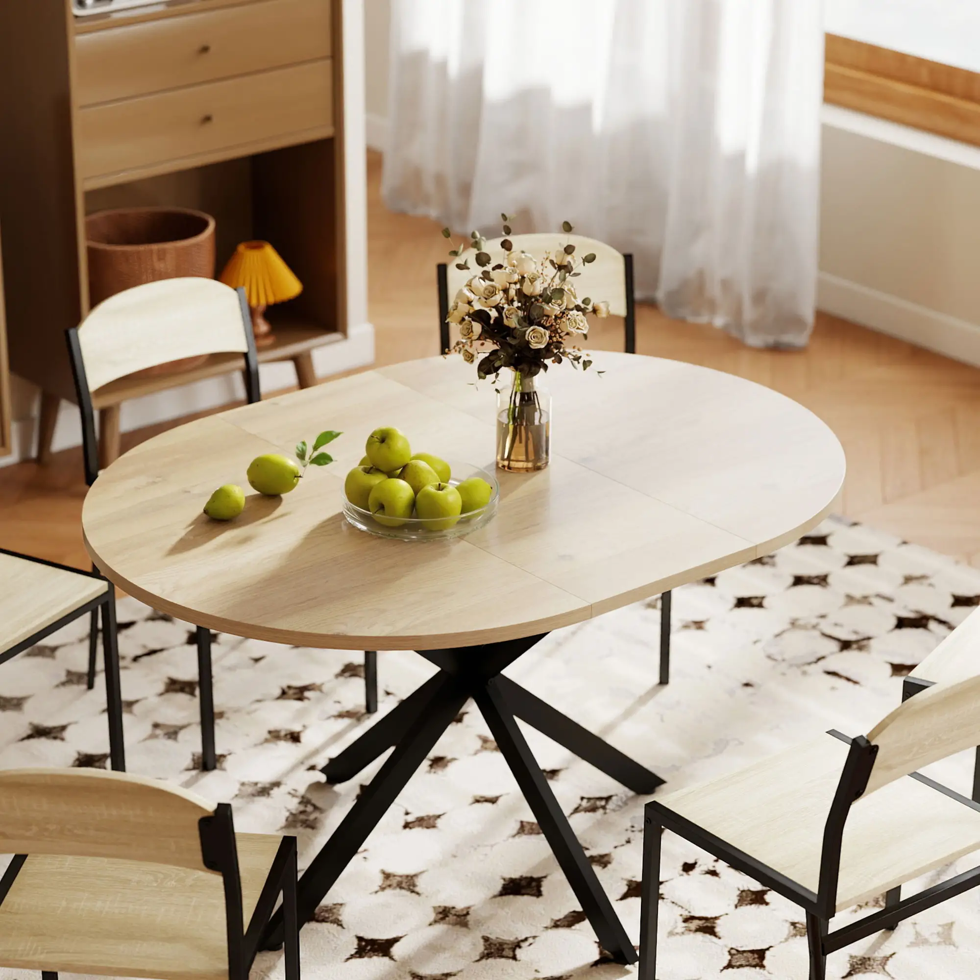 Extendable Dining Table, 39.5"-53", Natural Wood, Industrial Kitchen Table - Image 8