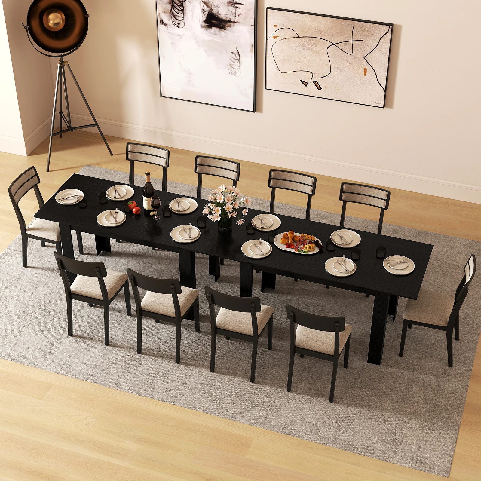 Extendable Dining Table, 47"-62", For 4-8 People, Black - Image 10