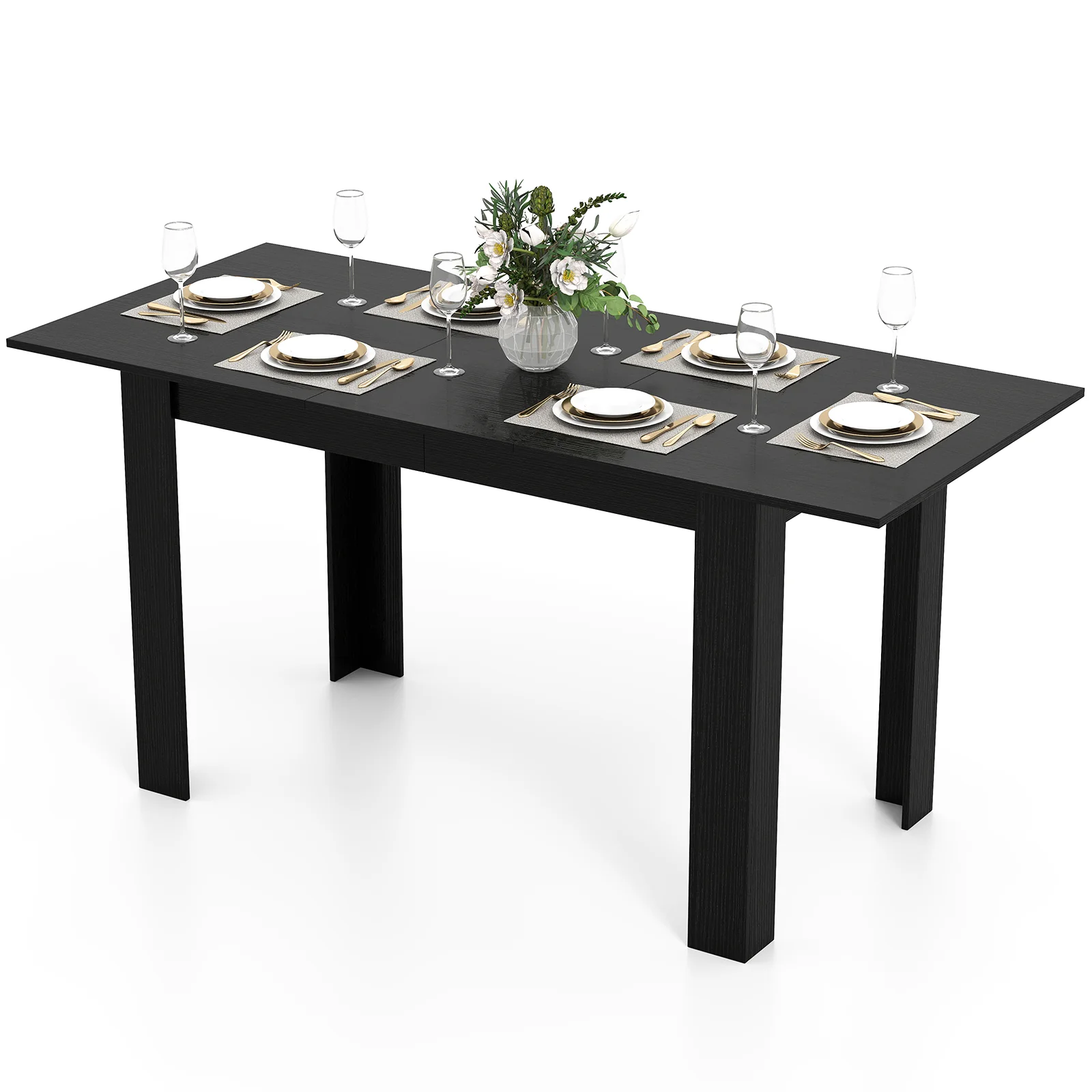 Extendable Dining Table, 47"-62", For 4-8 People, Black - Image 5