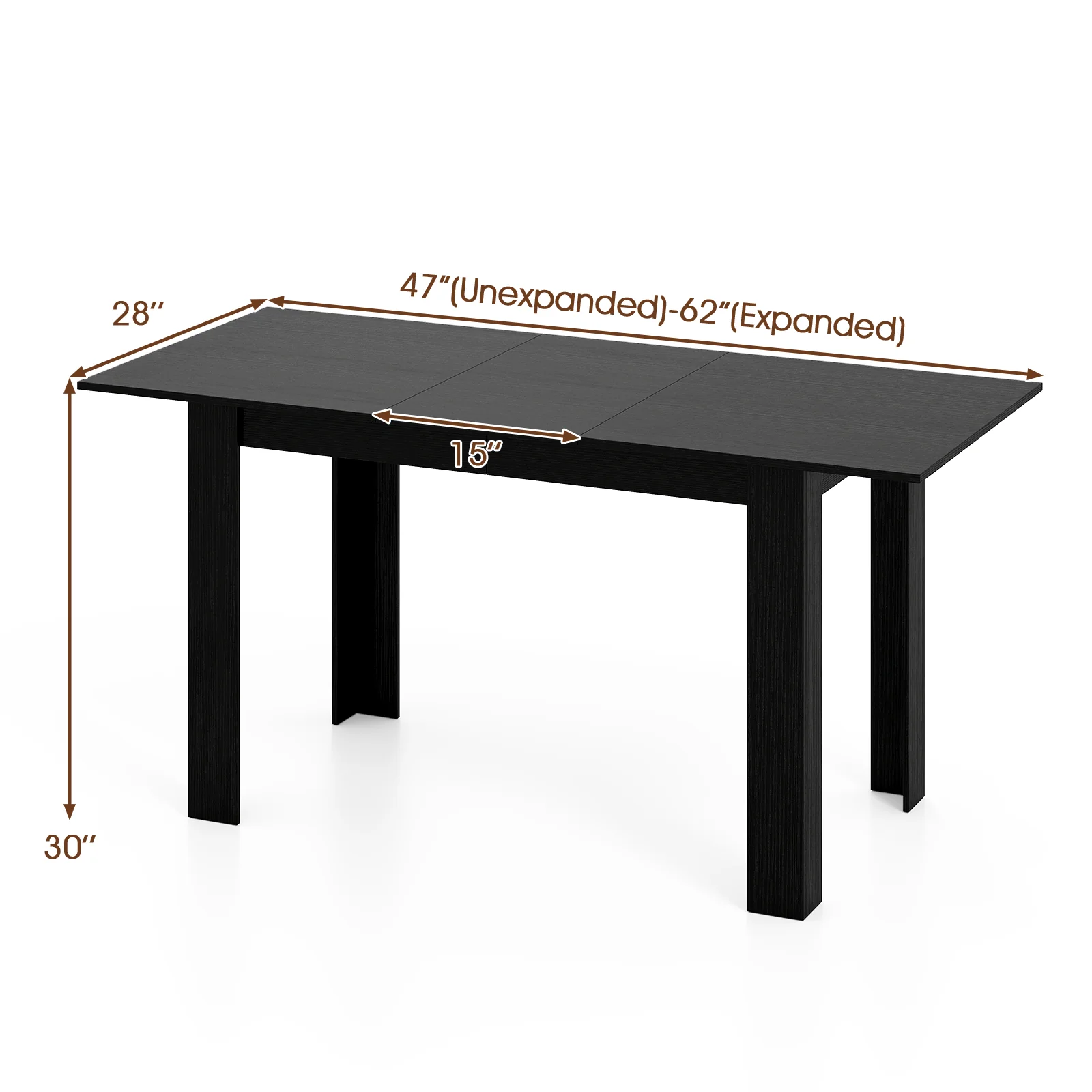 Extendable Dining Table, 47"-62", For 4-8 People, Black - Image 6