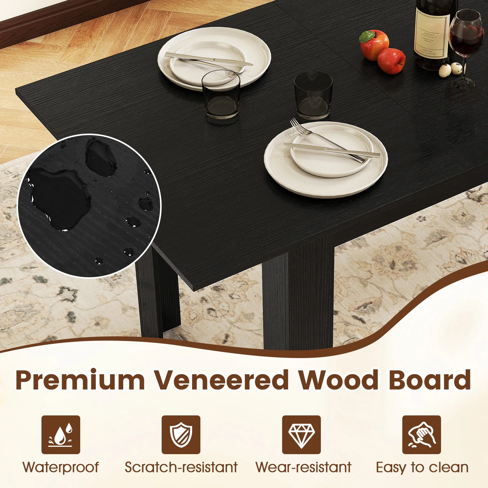 Extendable Dining Table, 47"-62", For 4-8 People, Black - Image 7