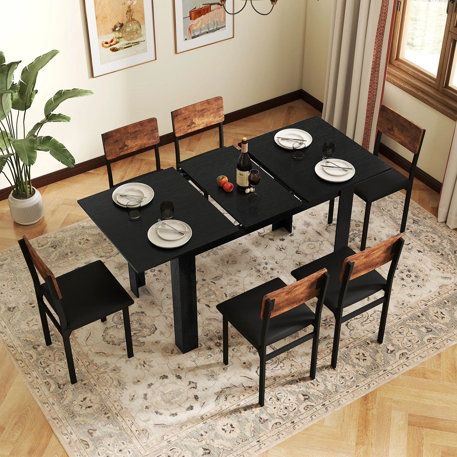 Extendable Dining Table, 47"-62", For 4-8 People, Black - Image 9