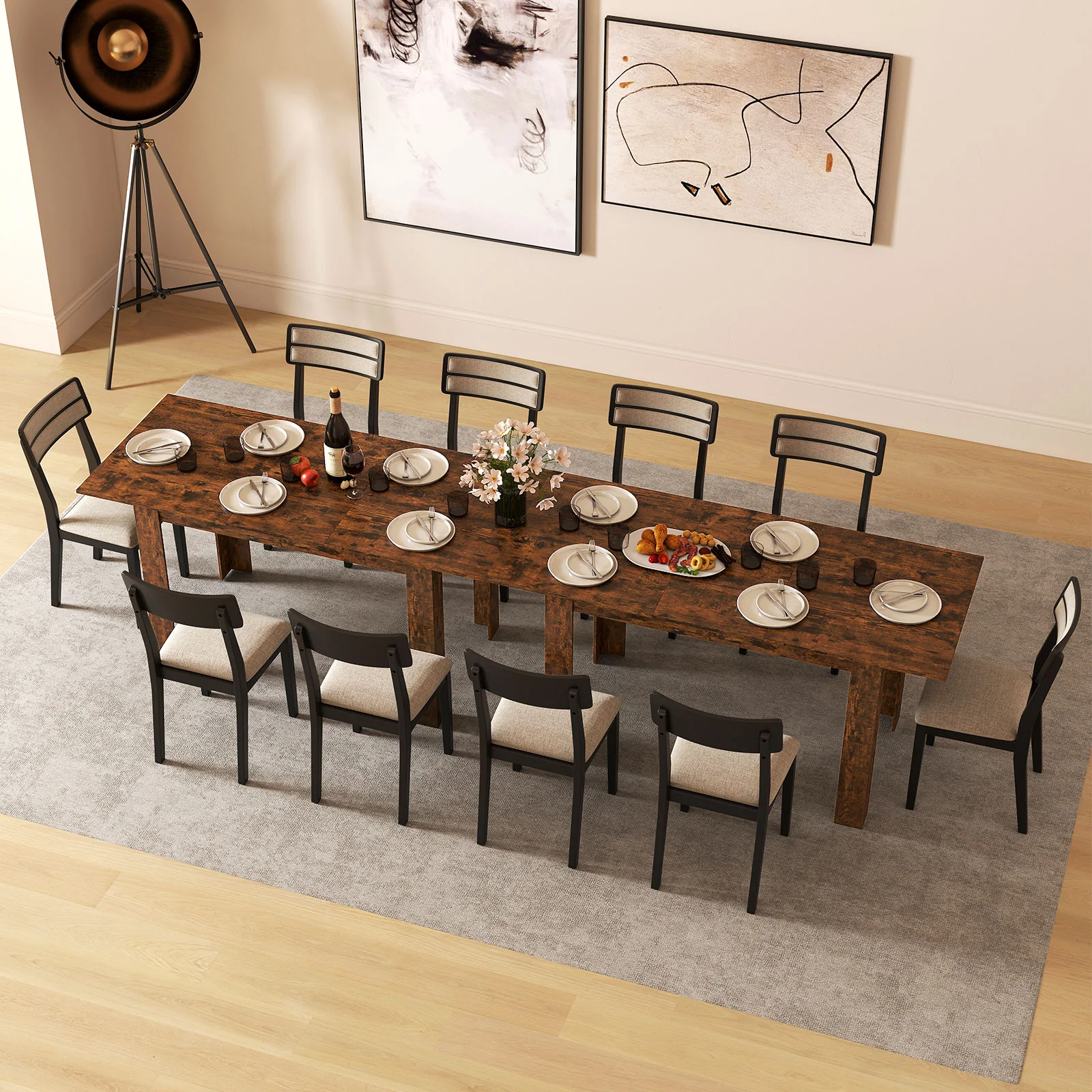 Extendable Dining Table, 47"-62", For 4-8 People, Rustic Brown - Image 10