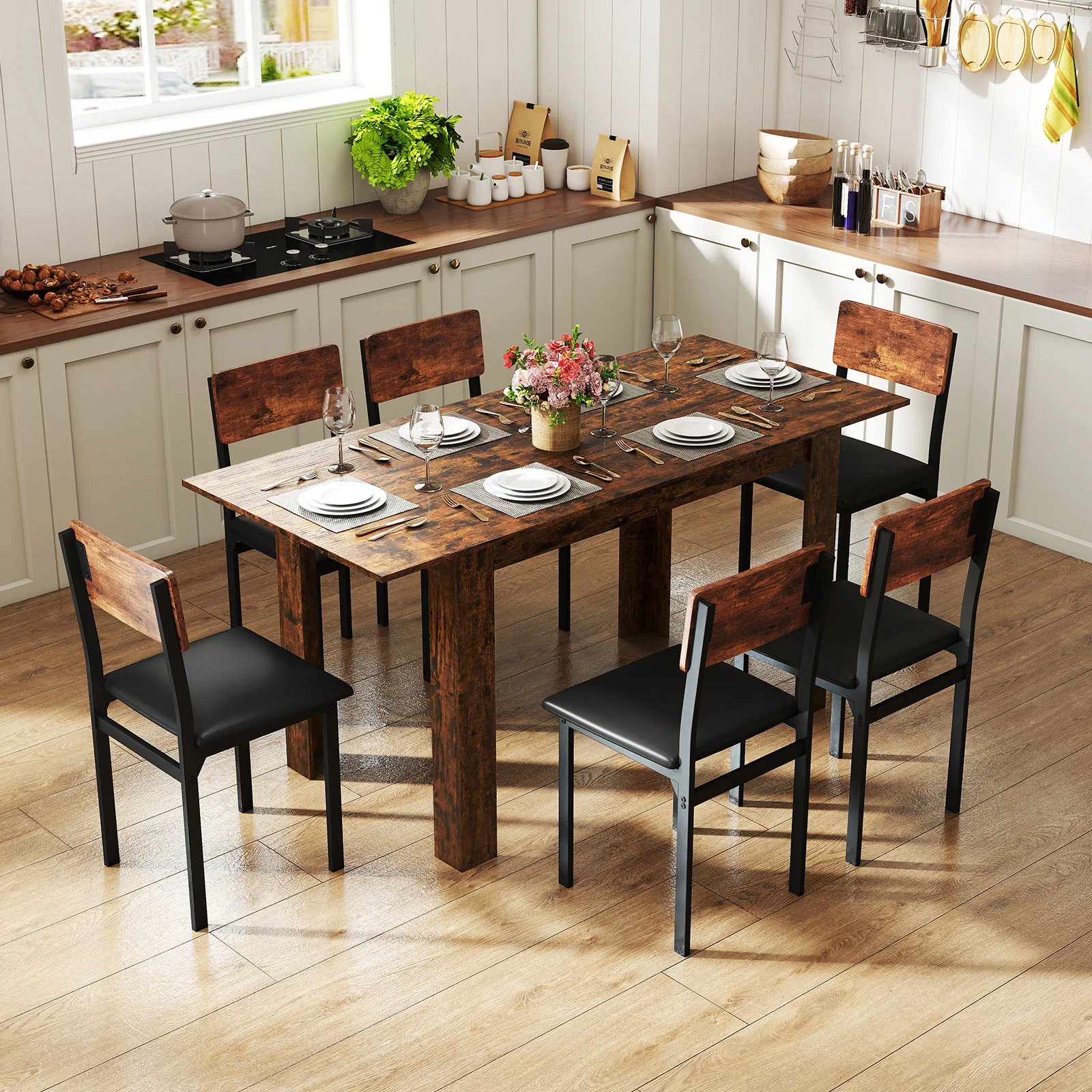 Extendable Dining Table, 47"-62", For 4-8 People, Rustic Brown - Image 3