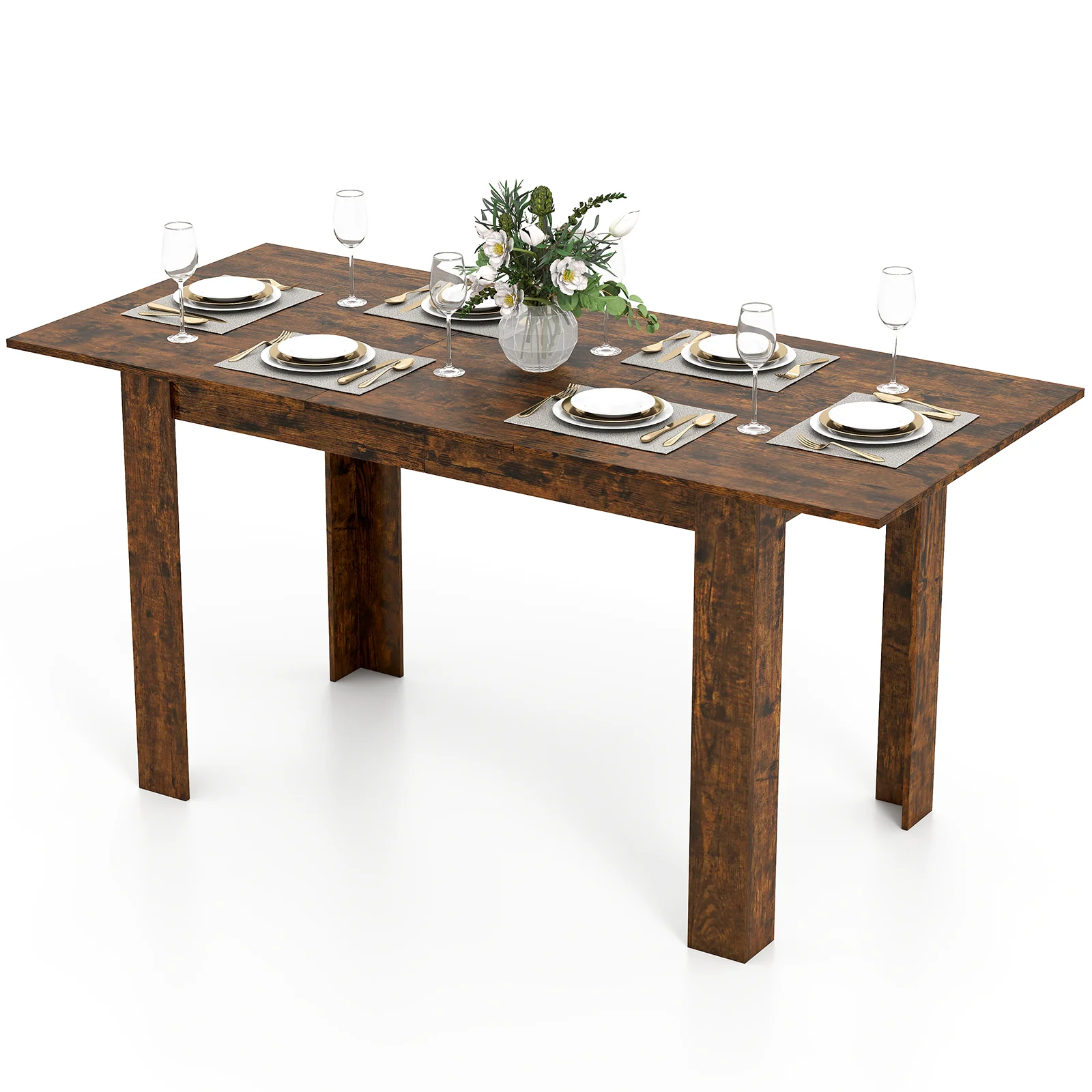 Extendable Dining Table, 47"-62", For 4-8 People, Rustic Brown - Image 5