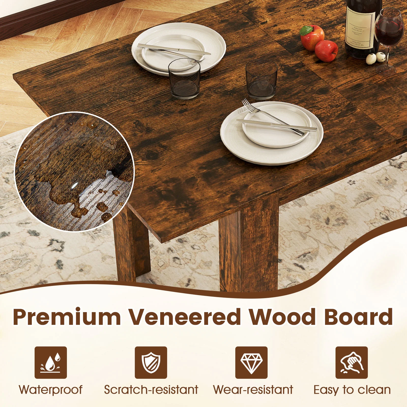 Extendable Dining Table, 47"-62", For 4-8 People, Rustic Brown - Image 7