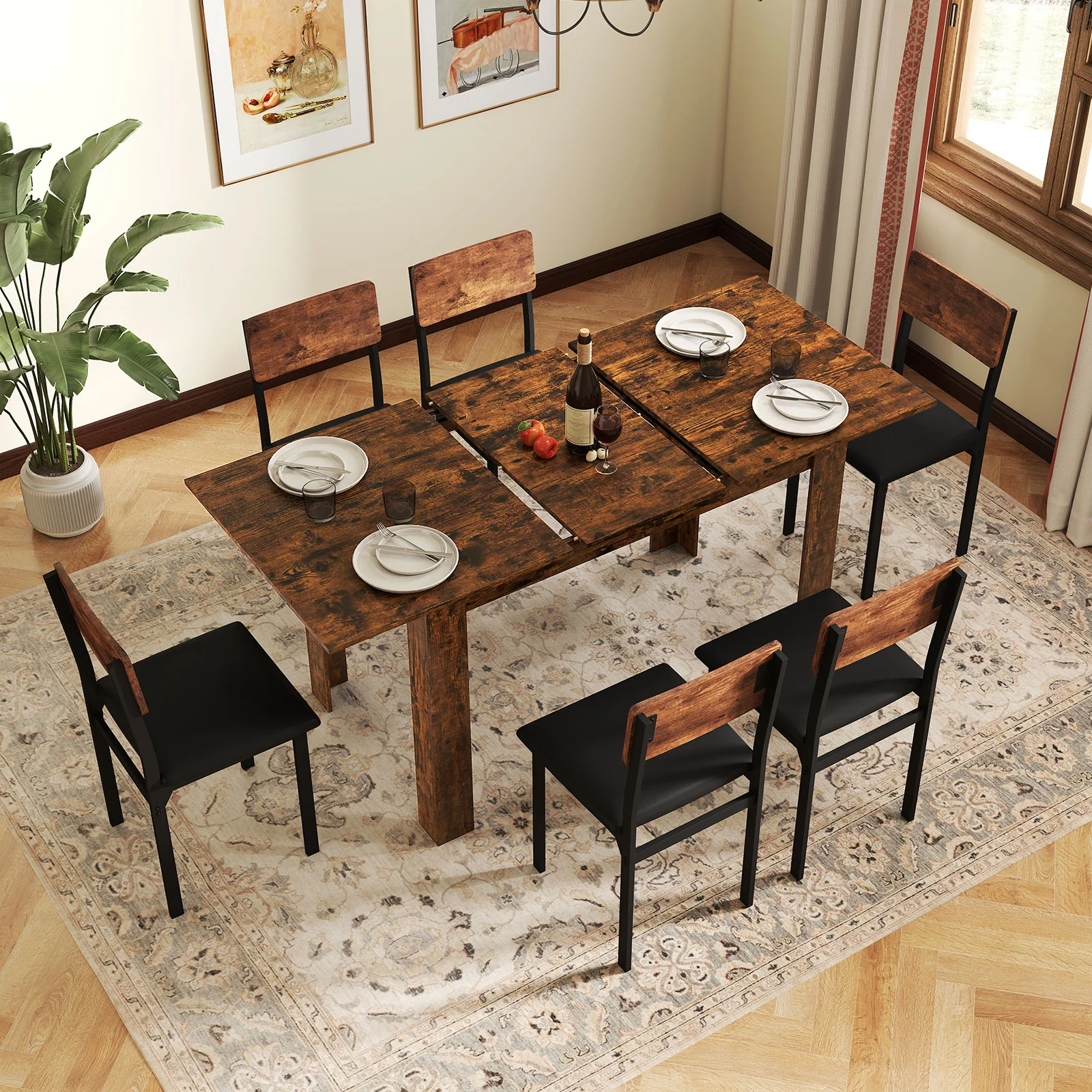 Extendable Dining Table, 47"-62", For 4-8 People, Rustic Brown - Image 9