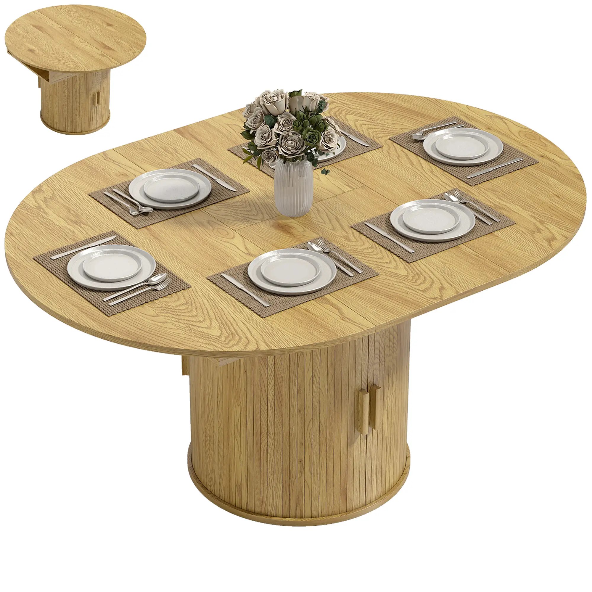 Extendable Dining Table For 6, 60", Natural, Farmhouse Kitchen Table With Storage, Natural - Image 11