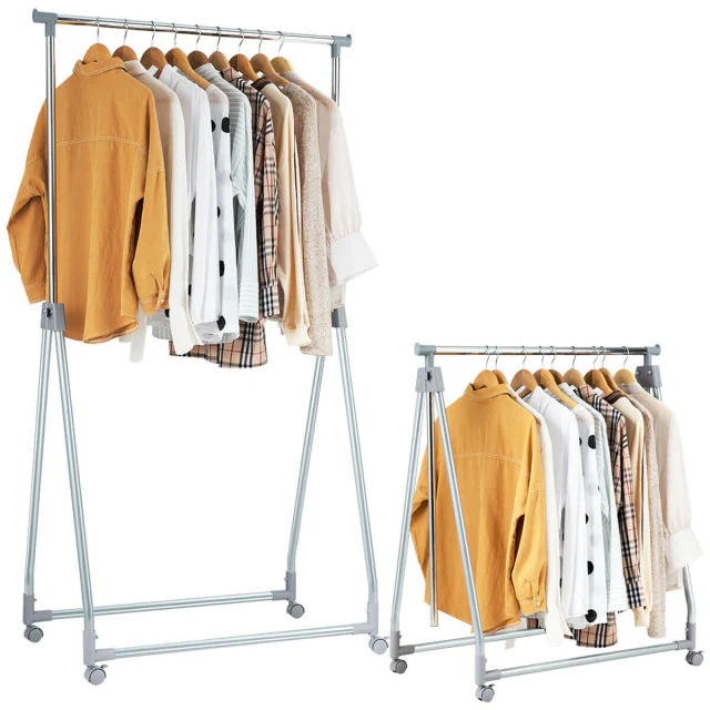 Extendable Foldable Heavy Duty Clothing Rack, Silver - Image 4